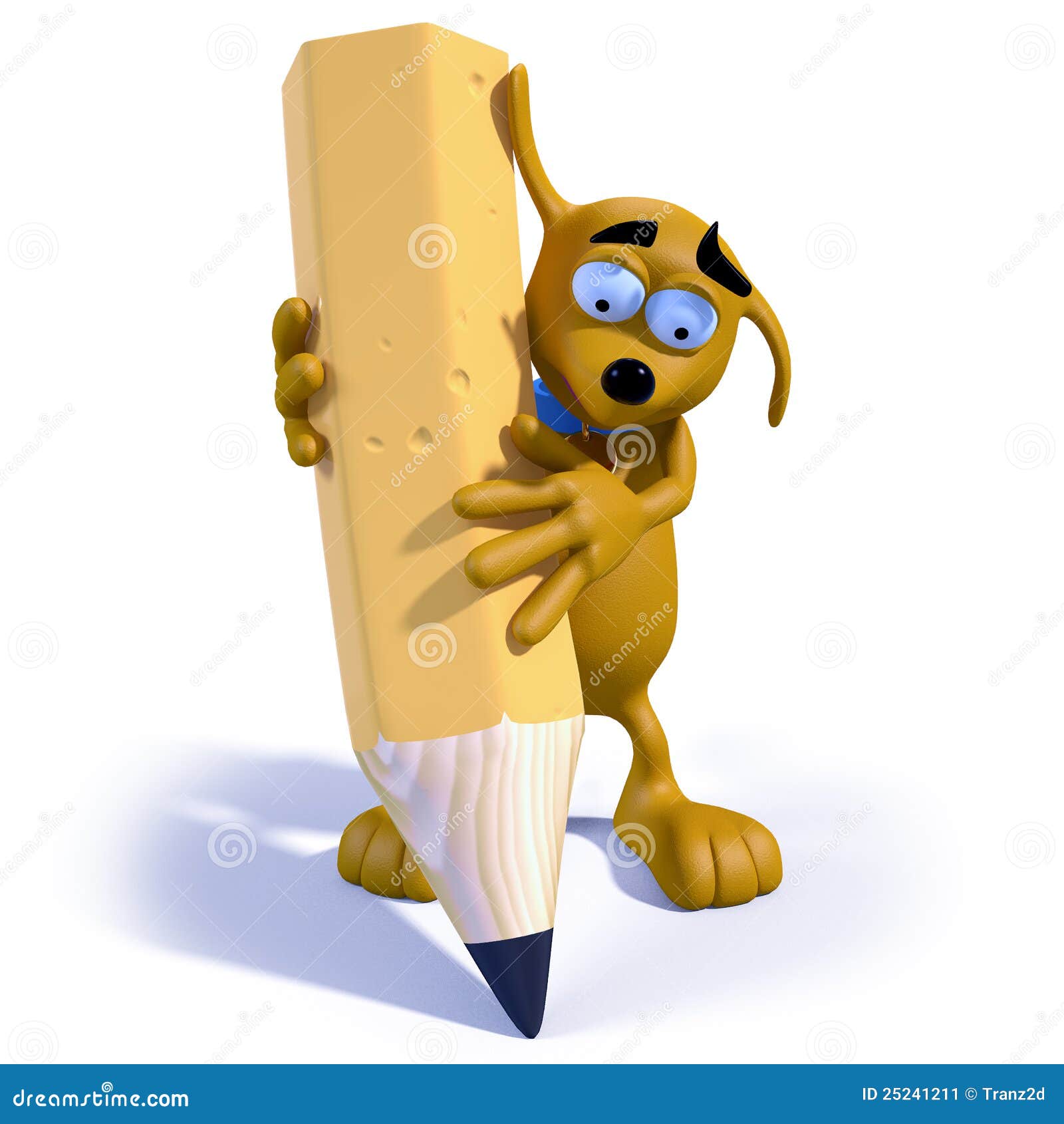 3D Cartoon Dog Holding a Pencil Stock Illustration Illustration of