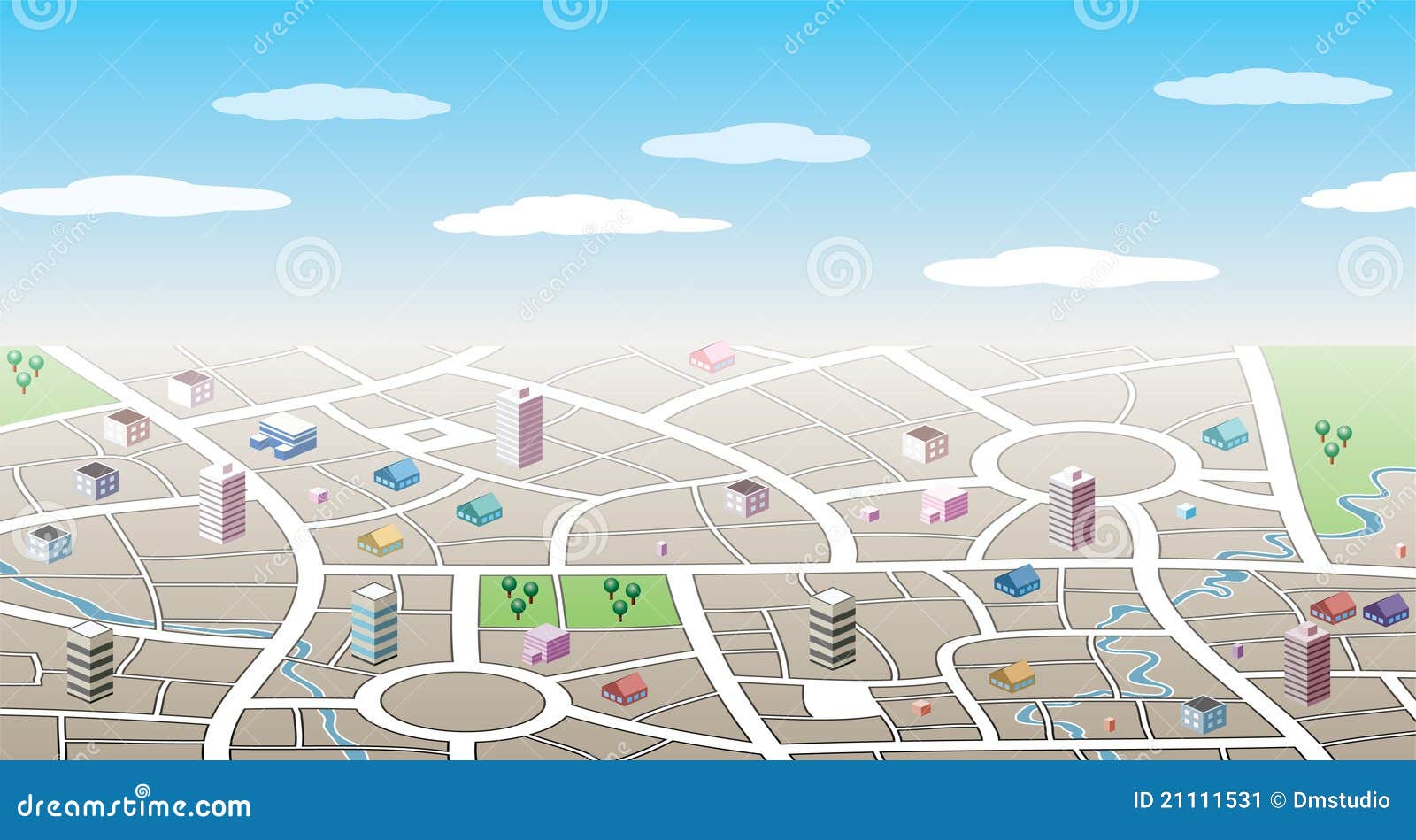Download 3d city map stock vector. Illustration of building, grass - 21111531