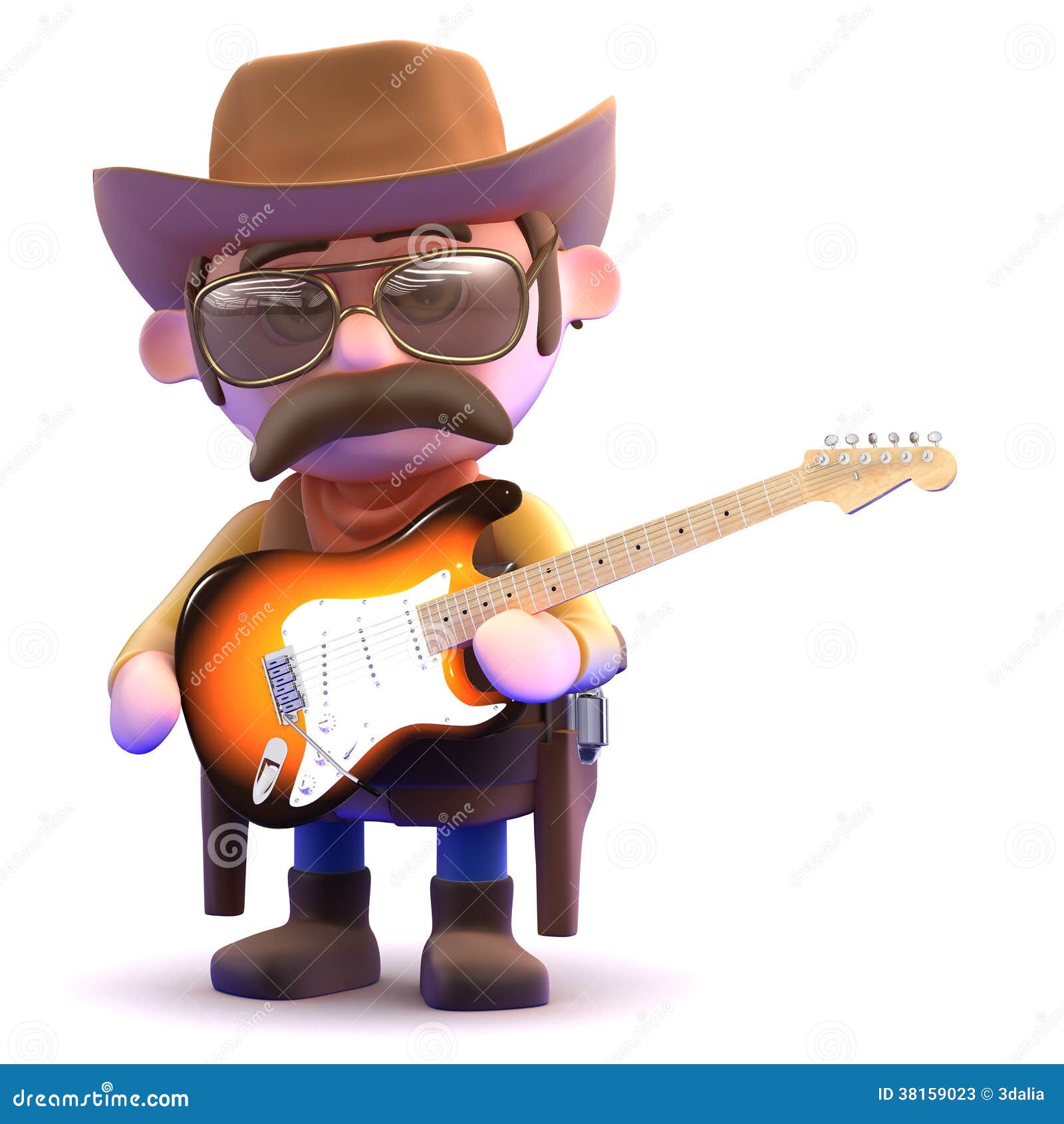 3d Cowboy Plays Electric Guitar Stock Illustration Illustration of
