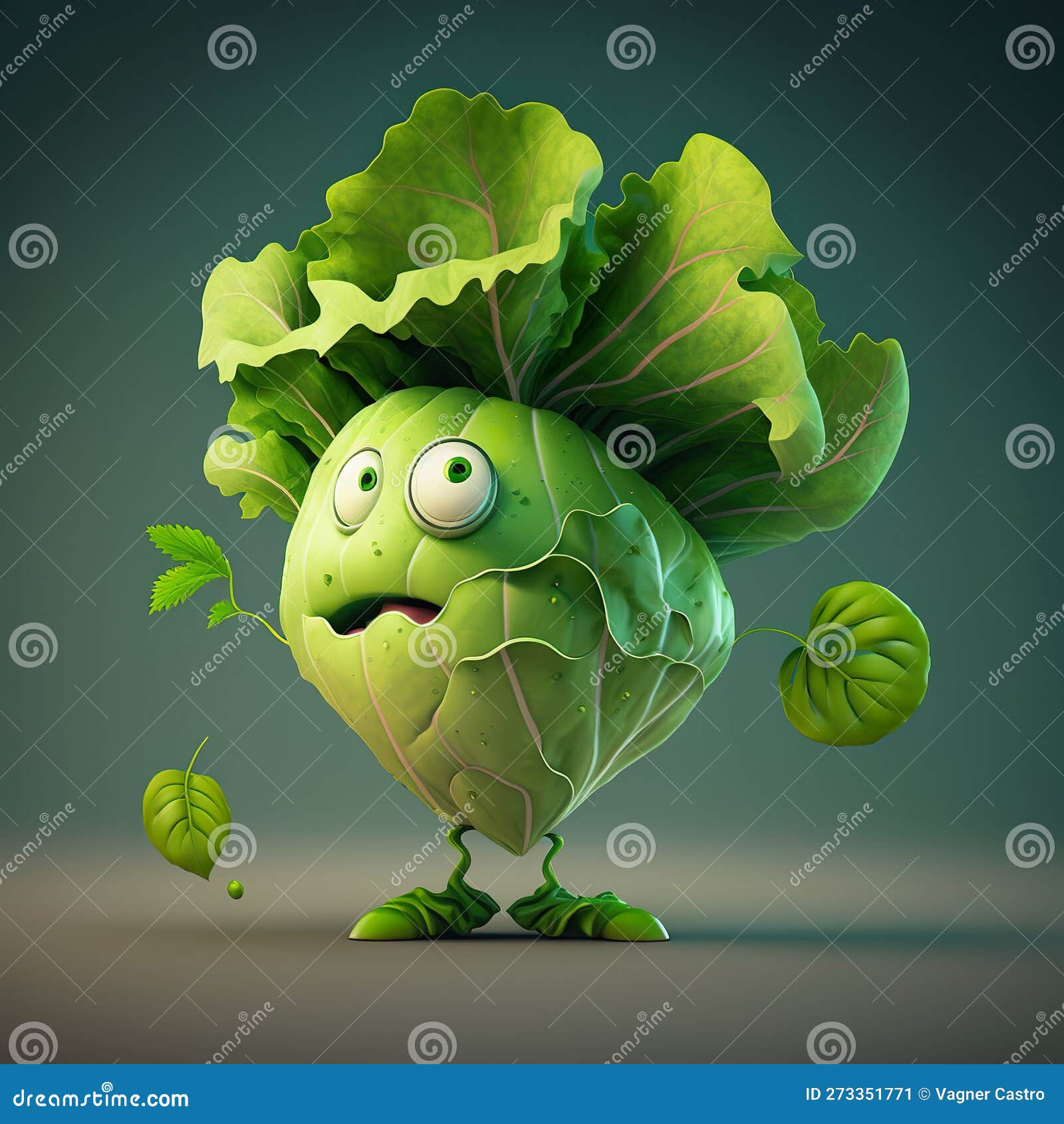 3D Cute Lettuce Cartoon Character Stock Illustration Illustration of