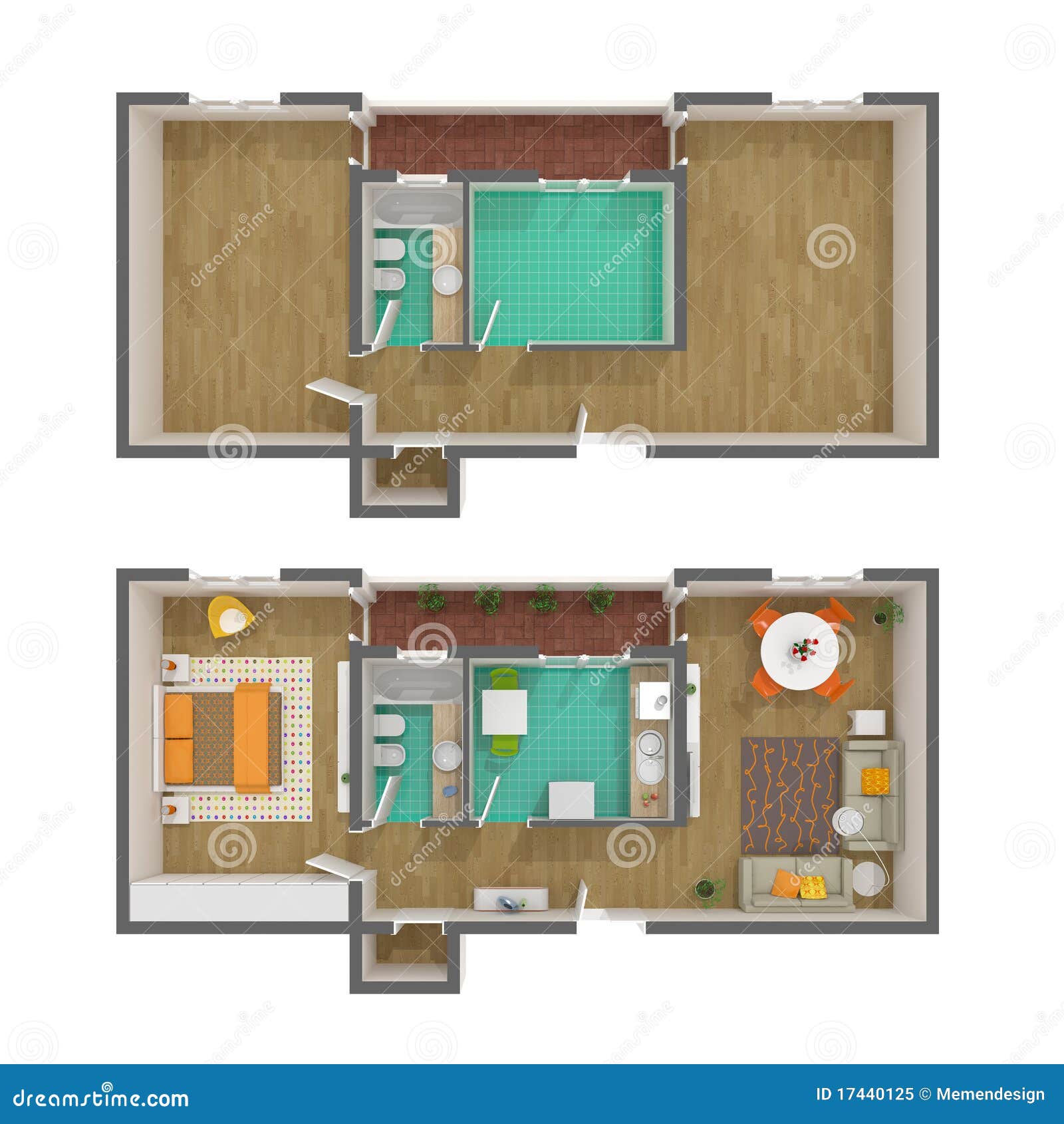 3d floor plan top view stock illustration. Illustration