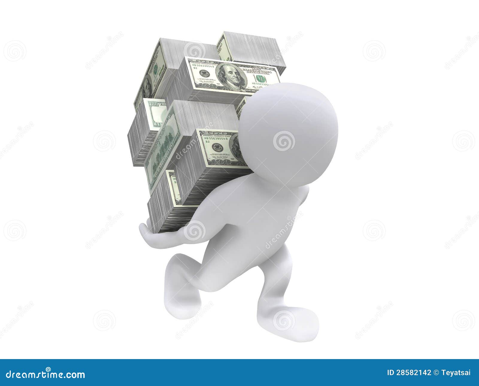 3d human carrying money on back