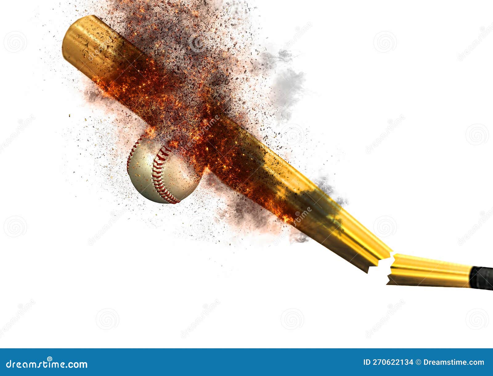 3d Illustration of Colliding Baseball Ball and Bat Composite with