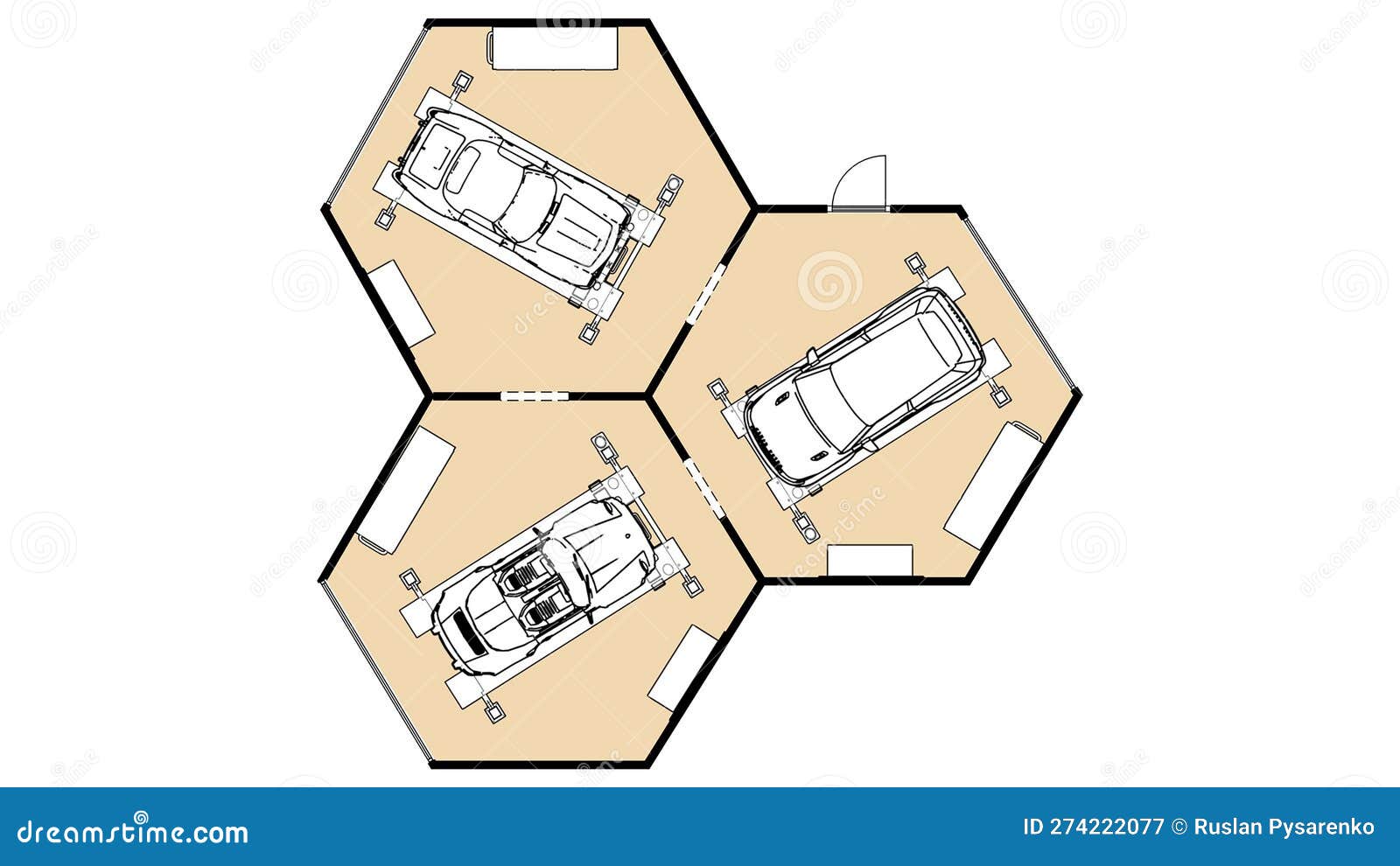 3d Illustration of Floor Plan of Car Service. Floor Plan of Car Service