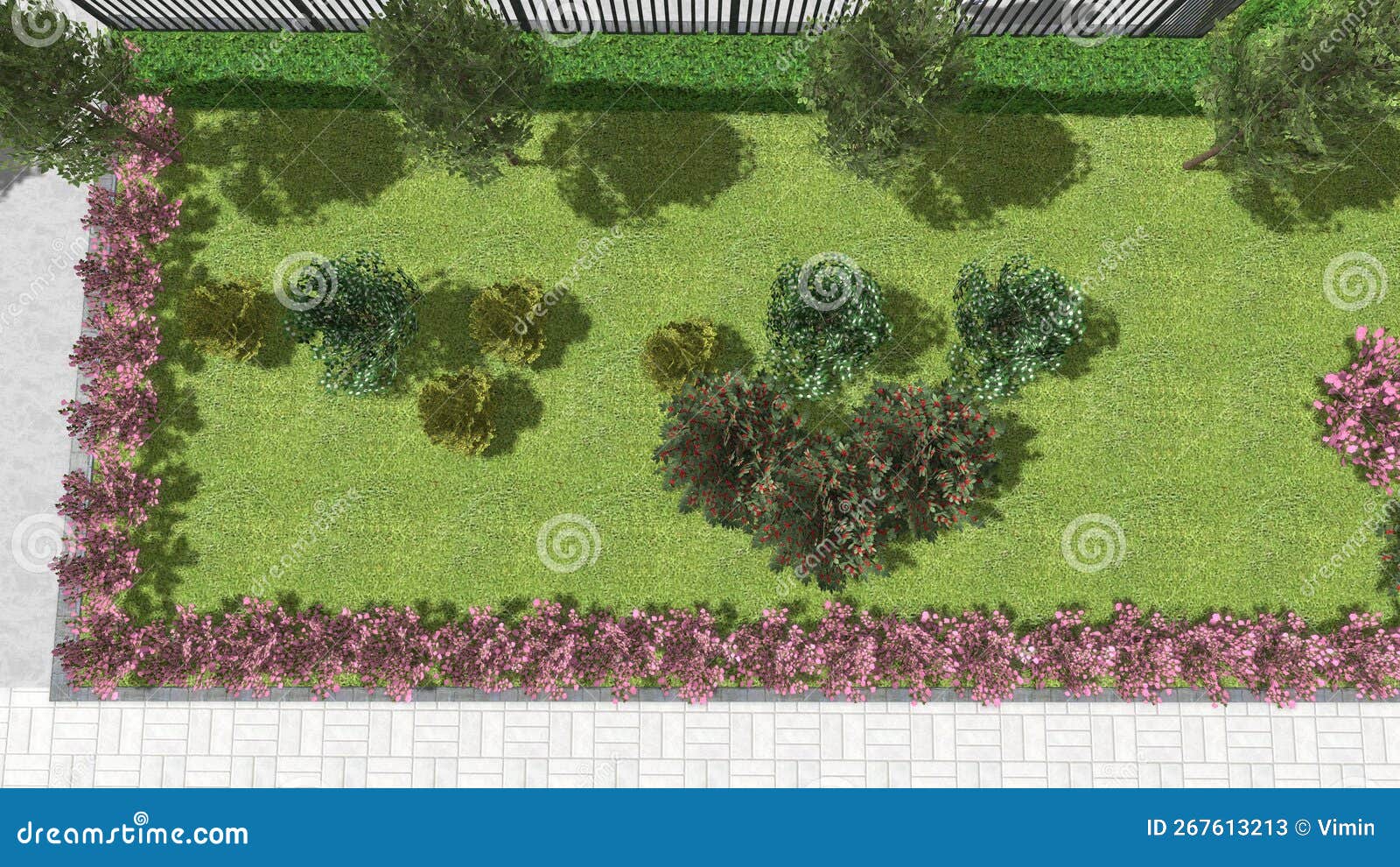 3D Illustration of Modern Patio Landscape Design. Computer