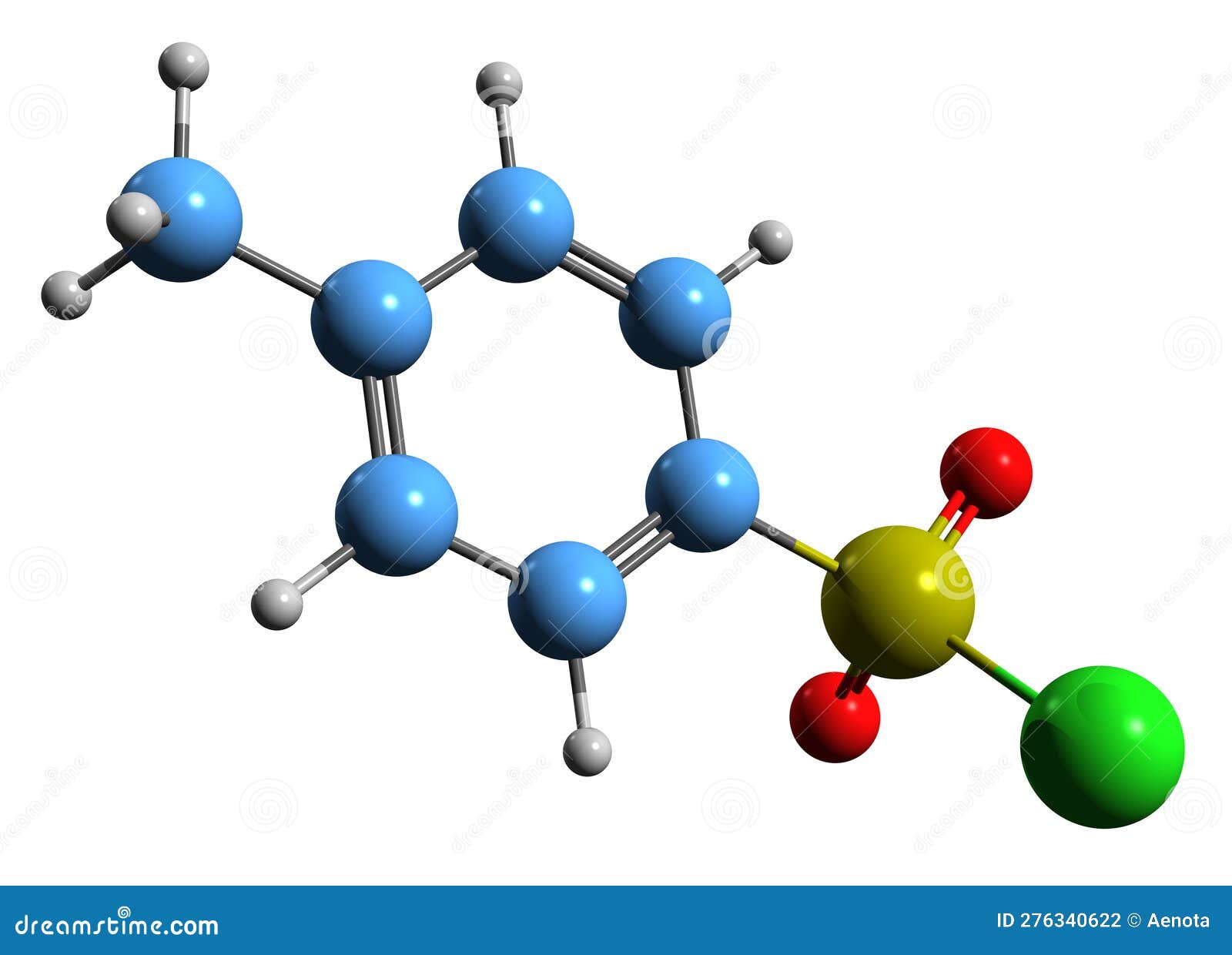 3D Image of Tosyl Chloride Skeletal Formula Stock Illustration