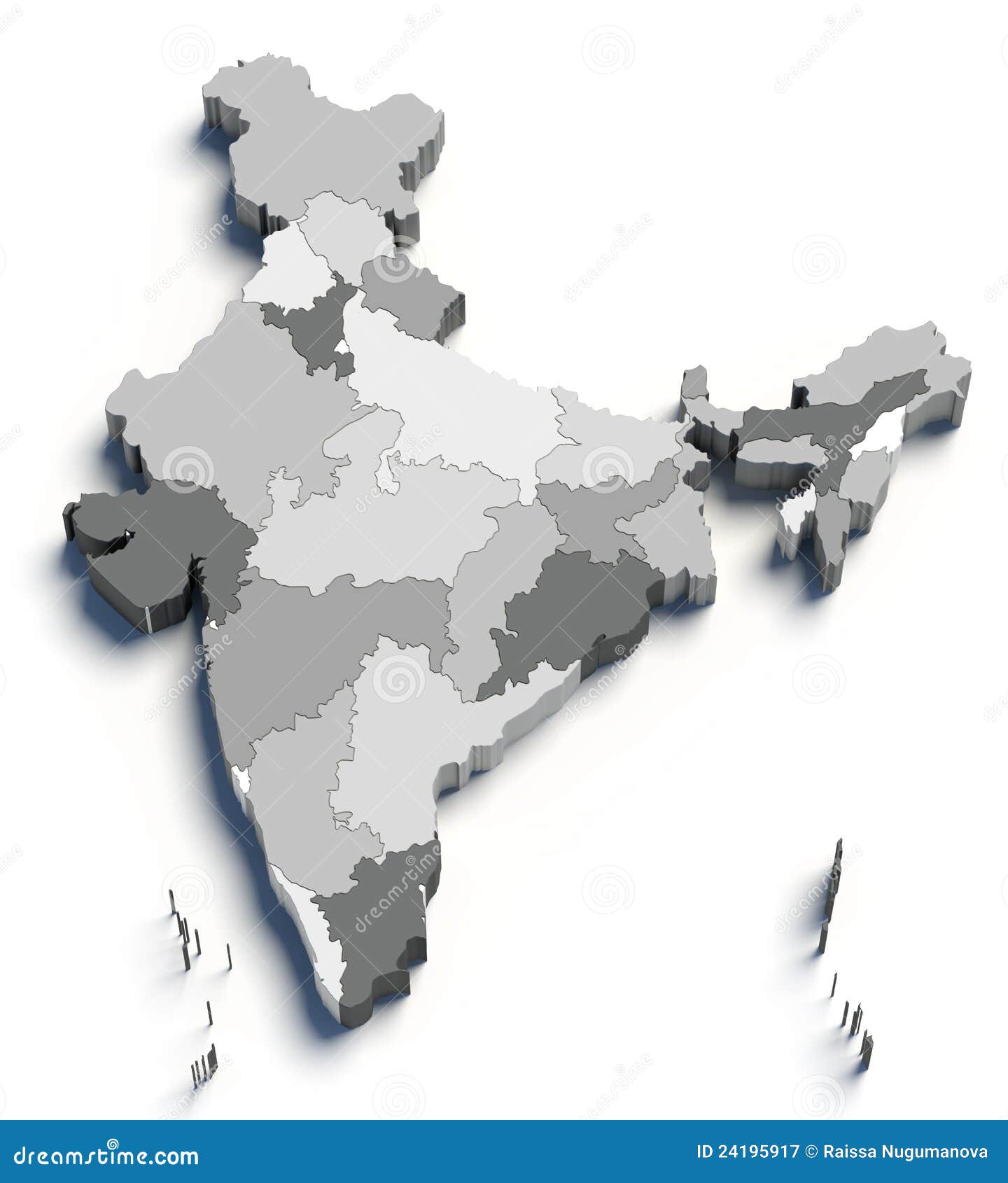 3d India Grey Map On White Stock Illustration Illustration Of India