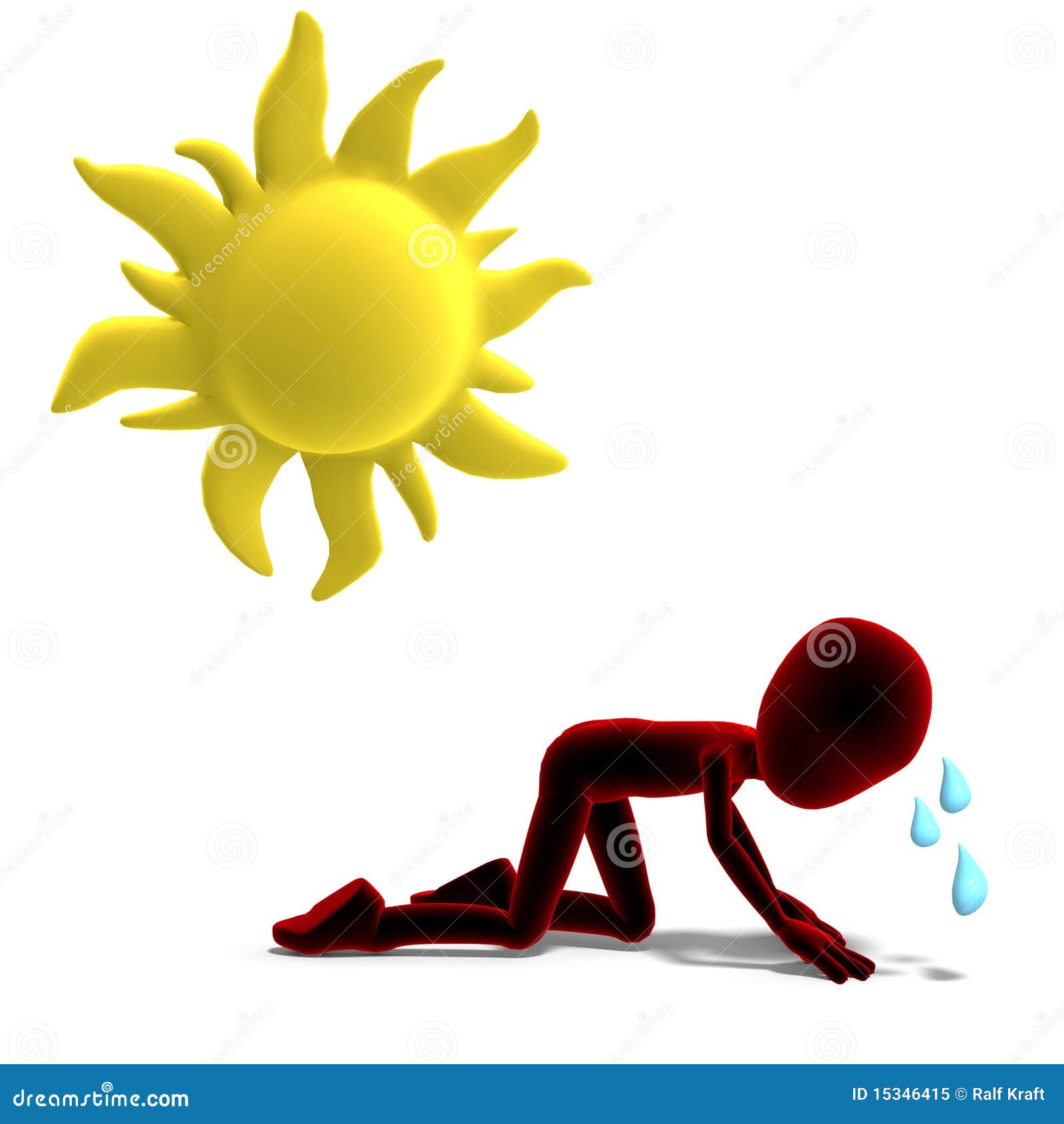 3d male icon toon character sweating in the sun