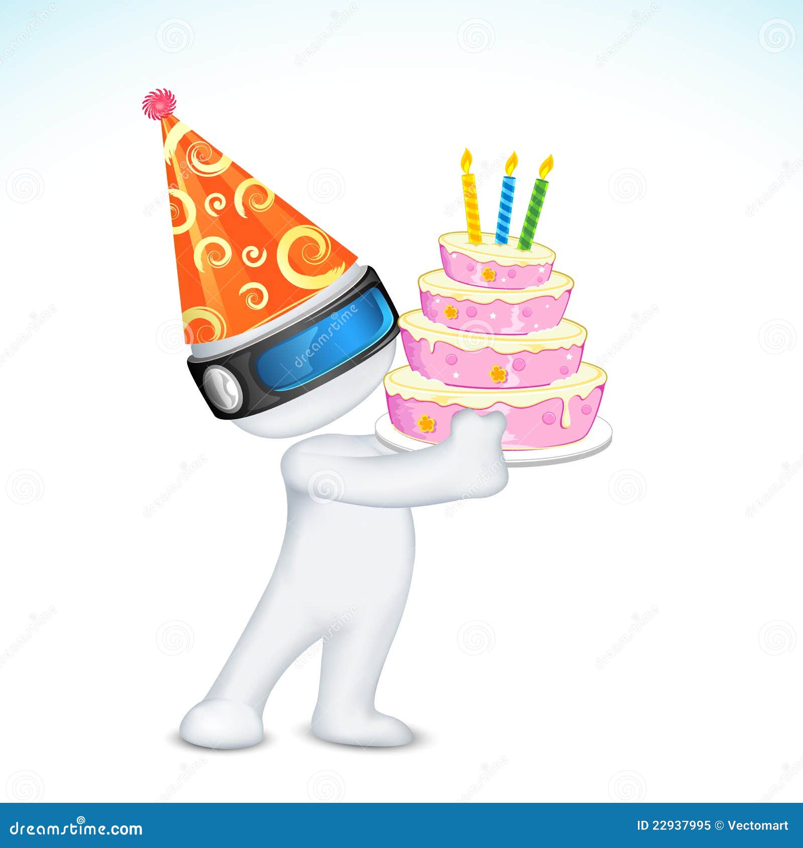 3d Man with Birthday Cap and Cake Stock Illustration Illustration of