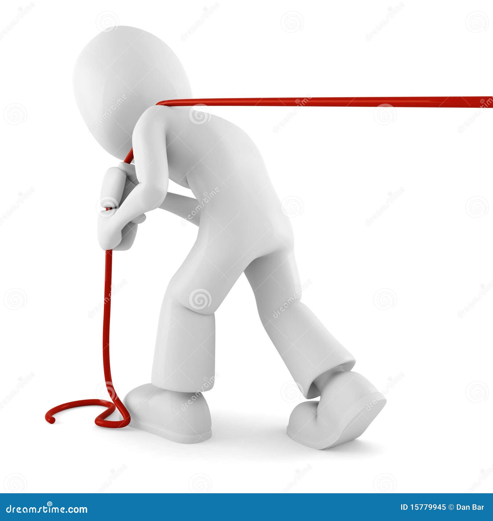 3d Man Pulling a Rope Isolated on White Stock Illustration