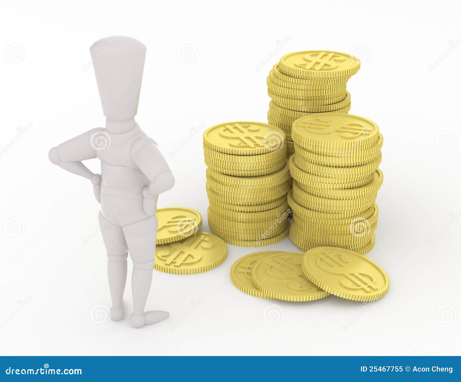 3D Mannequin Looking at Money Stock Illustration Illustration of