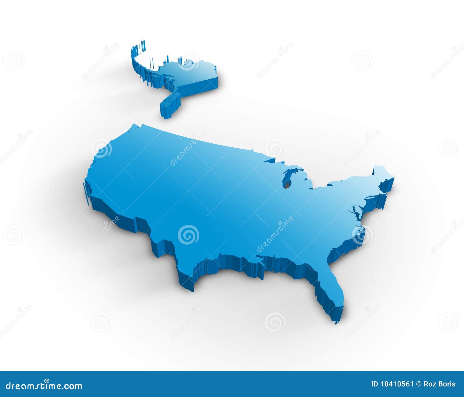 3d mapa usa. 3d piękna błękitny odosobniona mapa usa