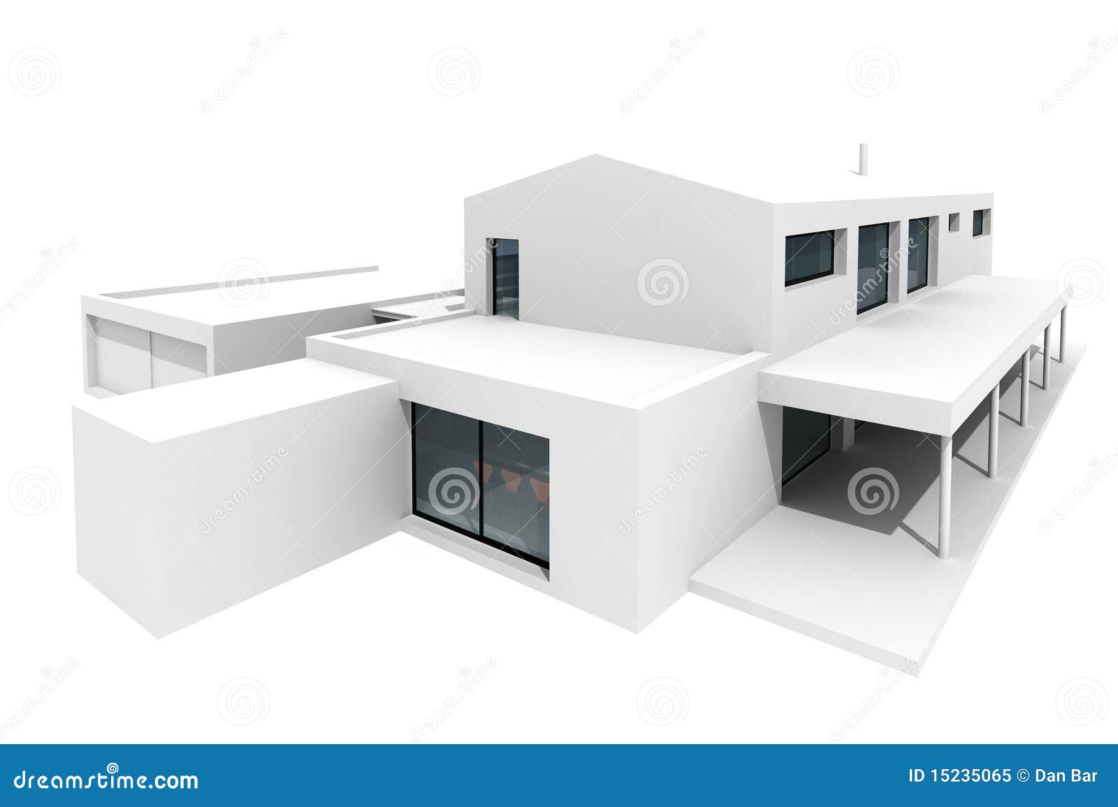 3d Modern House on White Background Stock Illustration - Illustration