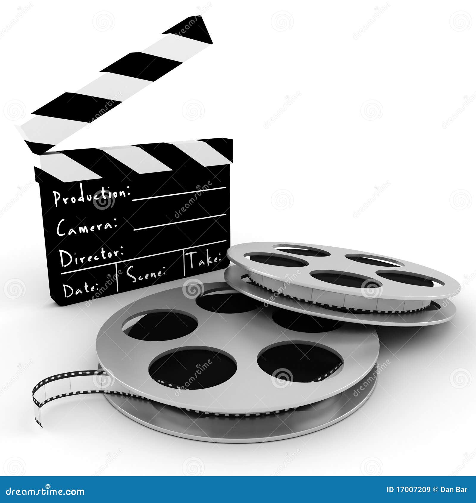 3d Movie Objects , Clipper and Reel Roll Stock Illustration