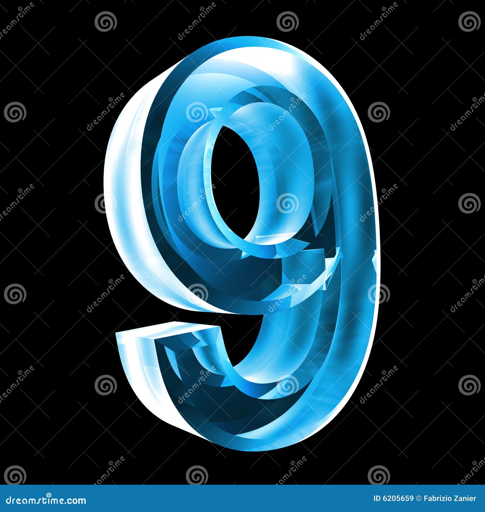 3d Number 9 In Blue Glass Royalty Free Stock Images - Image: 6205659