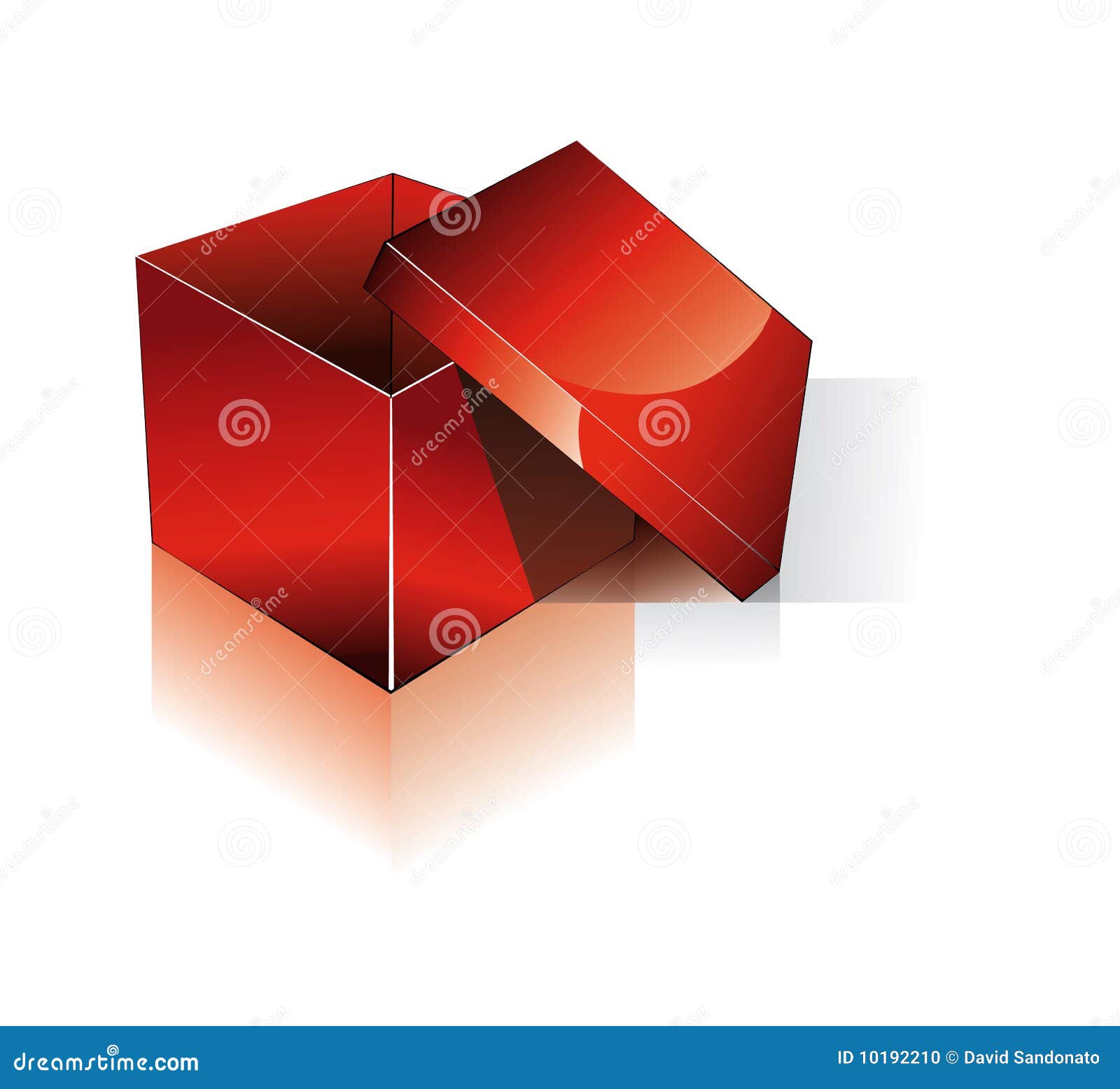 3D Open Rode Verschepende Doos. Rode Driedimensionele Open Doos met schaduw en bezinning