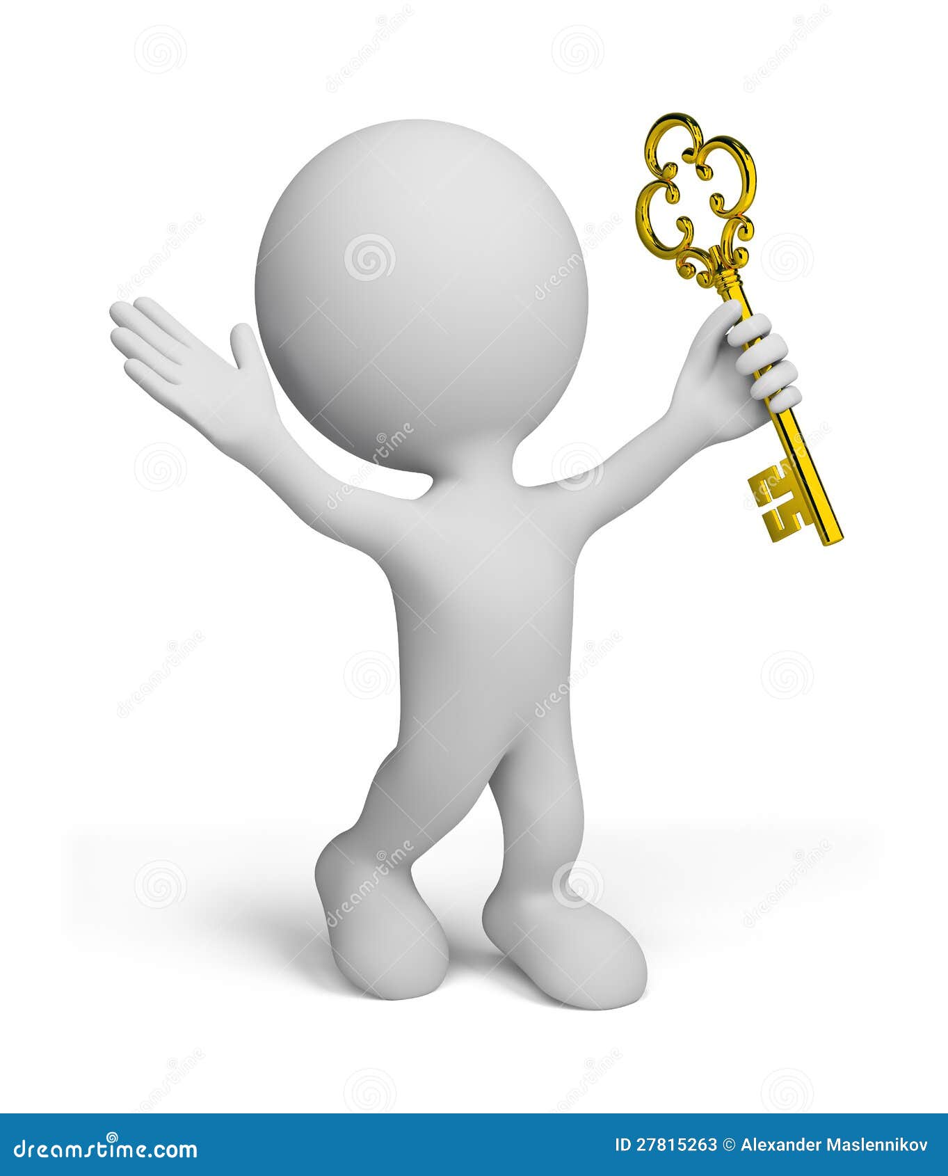 3d People - Man, Person Open A Lock With A Key. Stock Photo