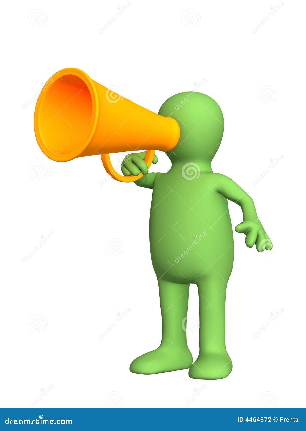 3d Person Puppet with an Orange Megaphone Stock Illustration