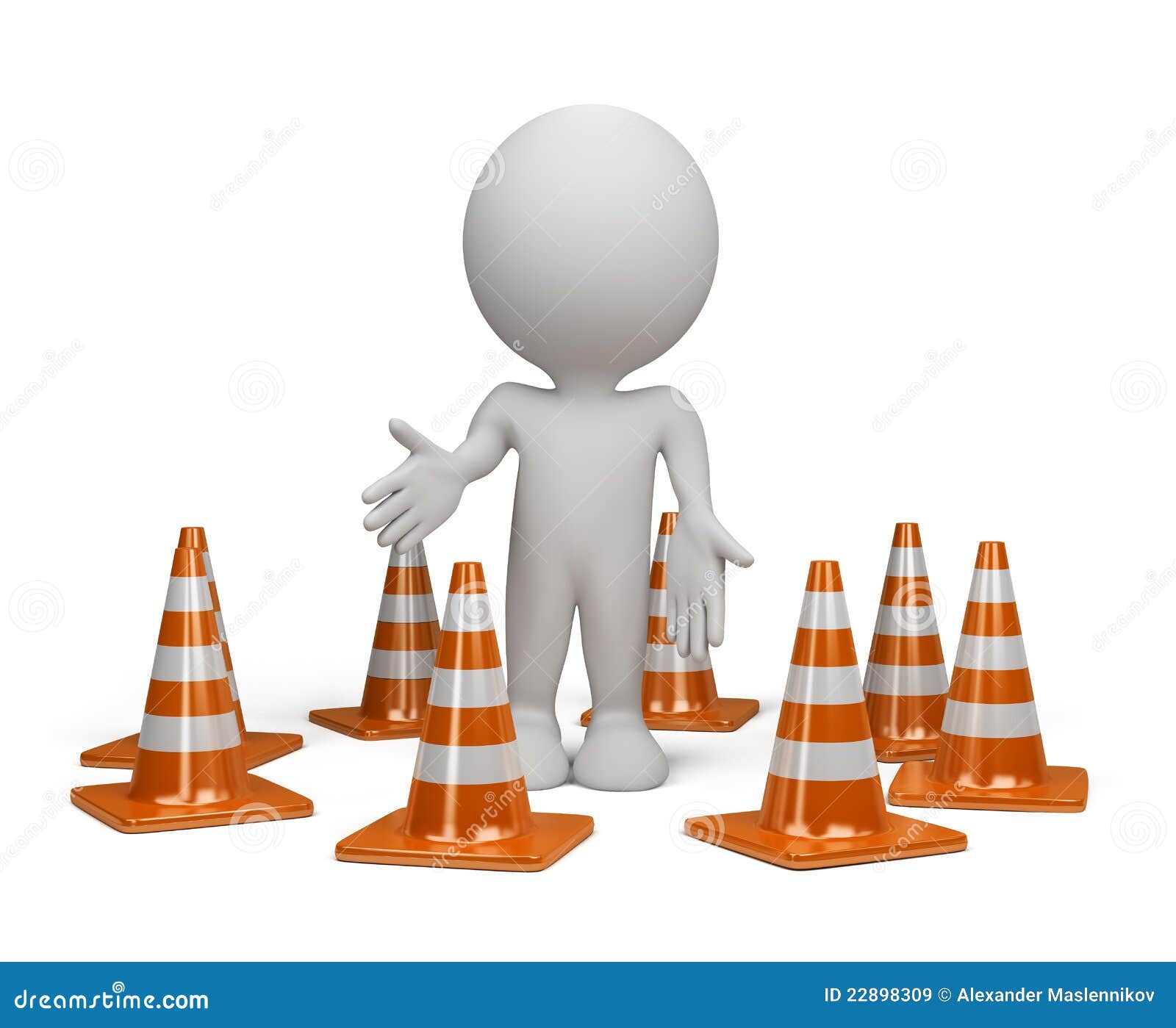 3d Person with a Traffic Cone Stock Illustration Illustration of