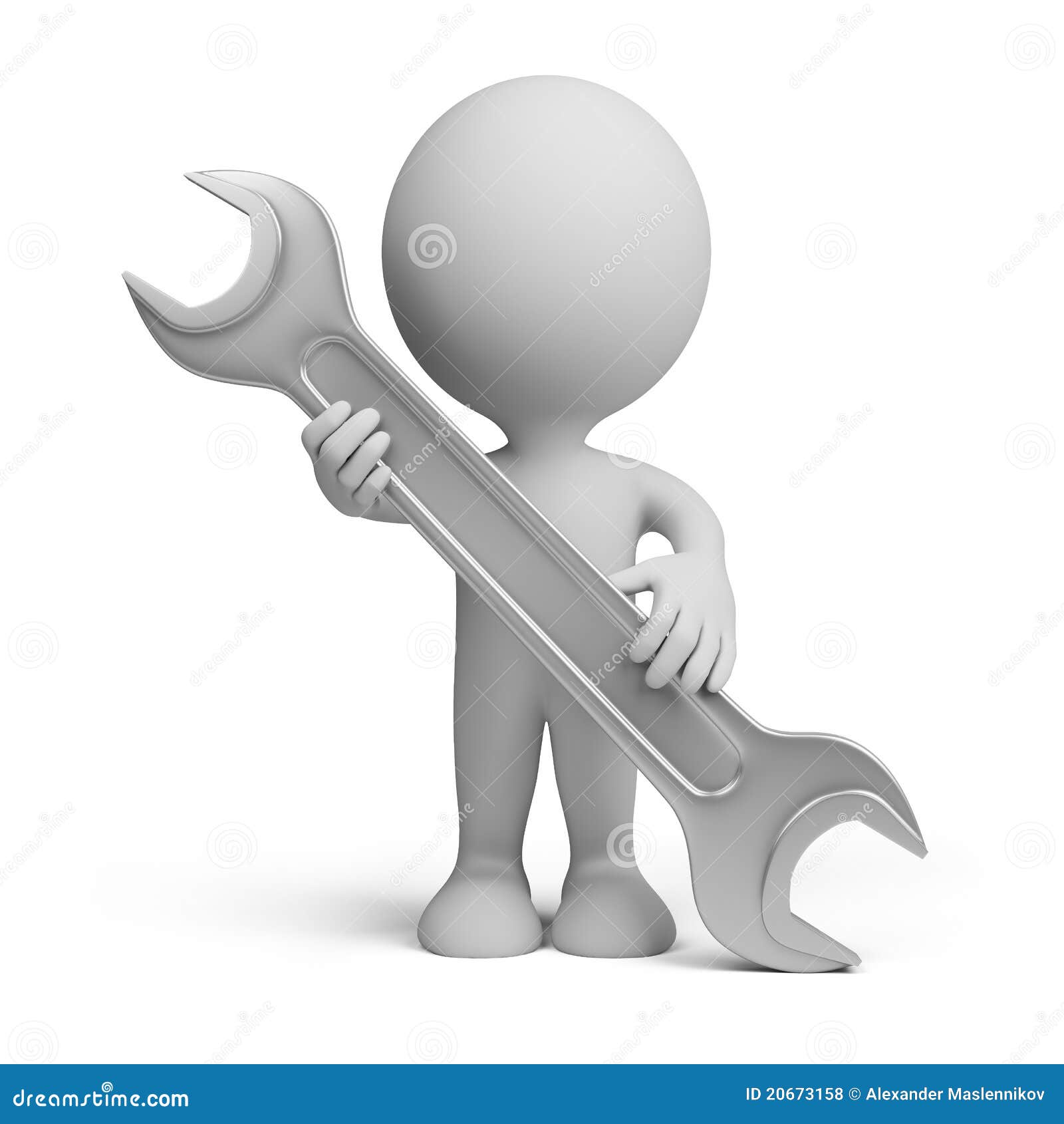 3d person with a wrench stock illustration. Illustration of plumber