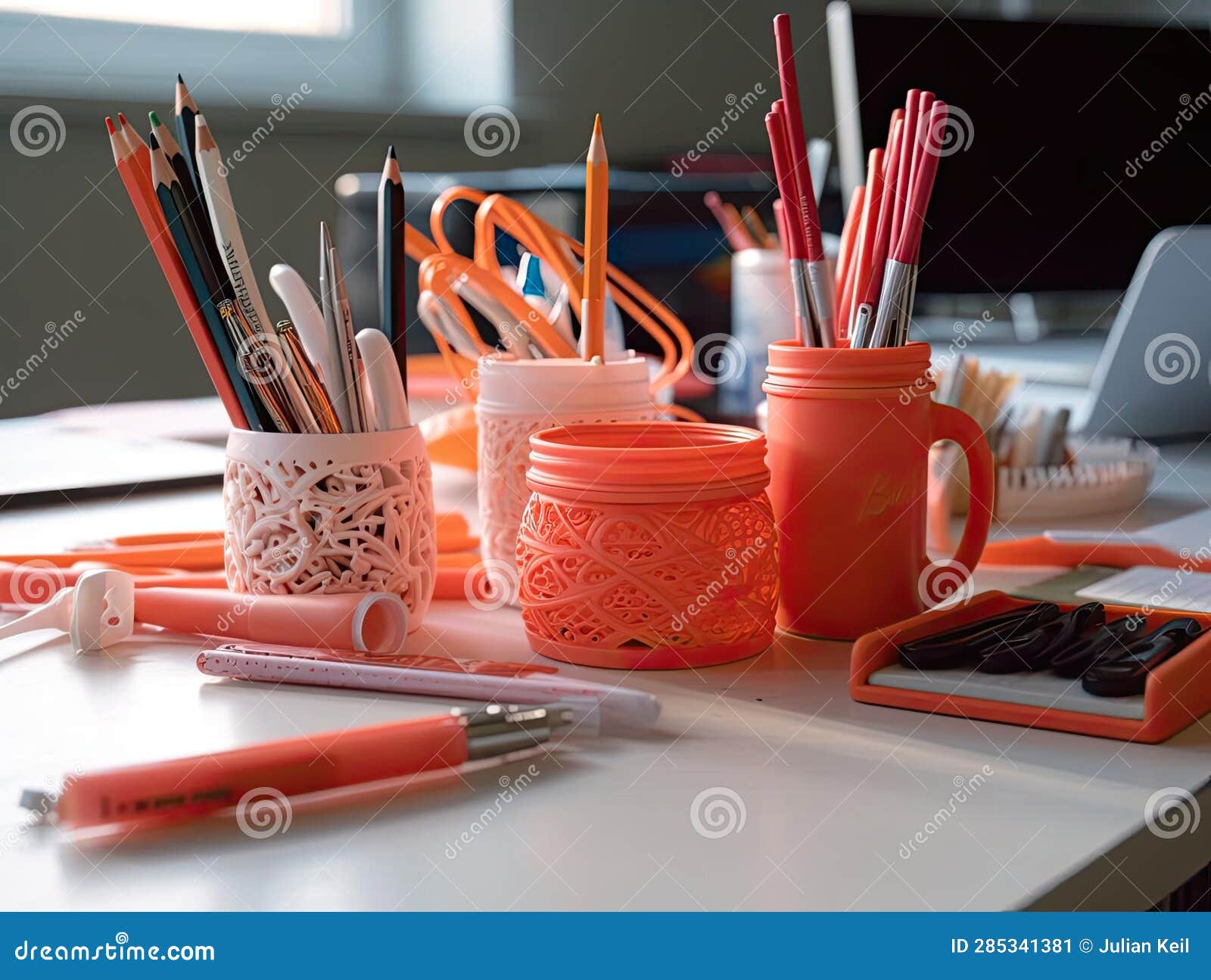 3D Printed Office Supplies on Desk Stock Illustration Illustration of