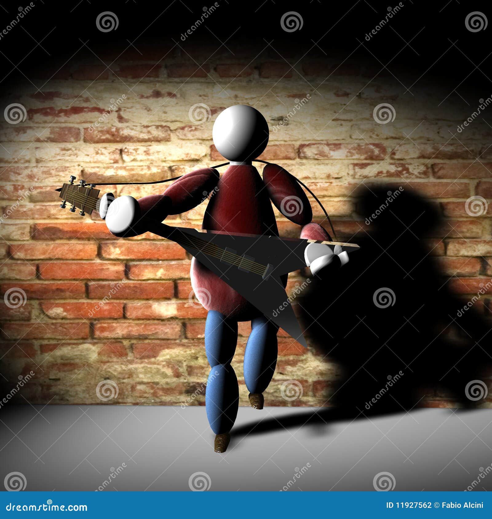 3D Puppet playing guitar stock illustration. Illustration of brick 11927562