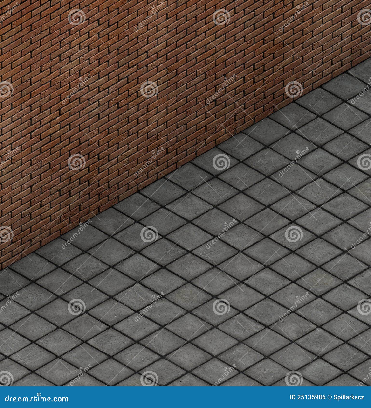 3d Render Brick Wall with Tile Pavement Stock Illustration