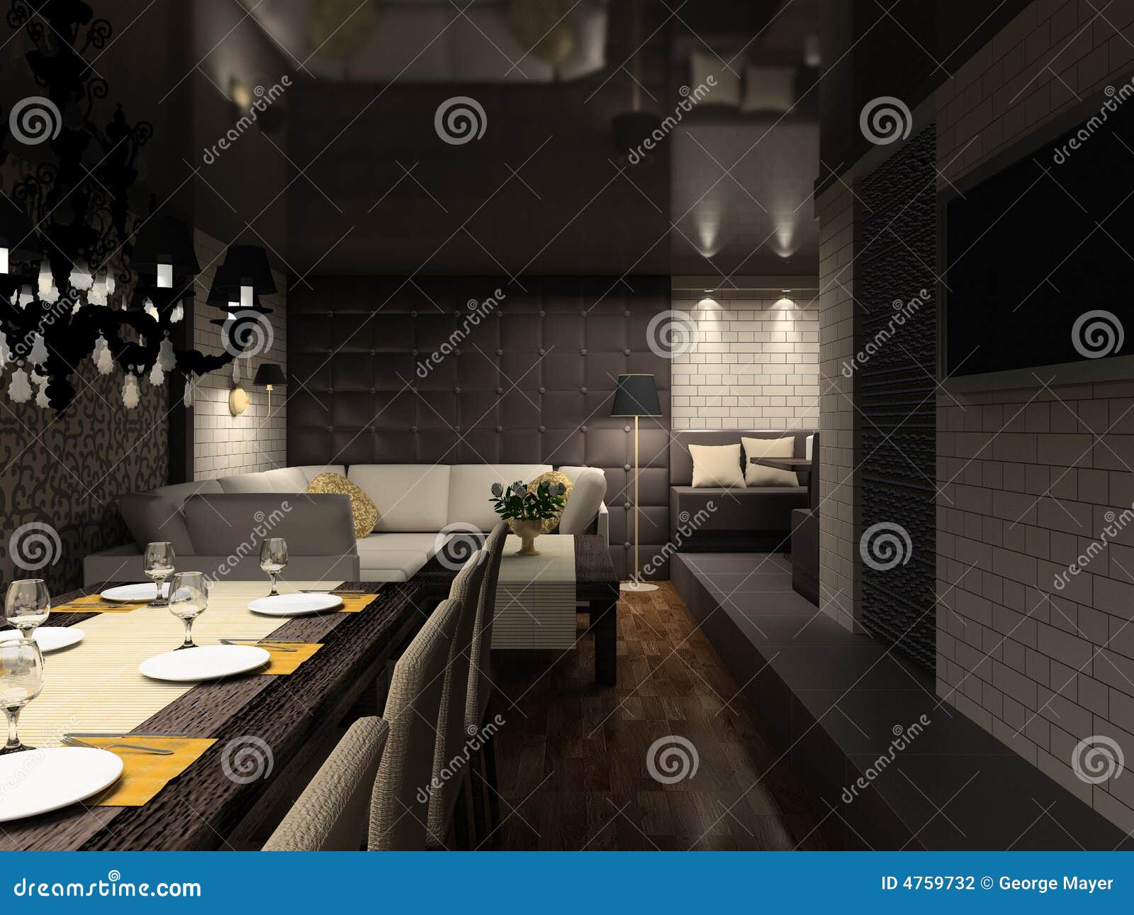 3d Render Modern Interior Of Cafe Stock Illustration