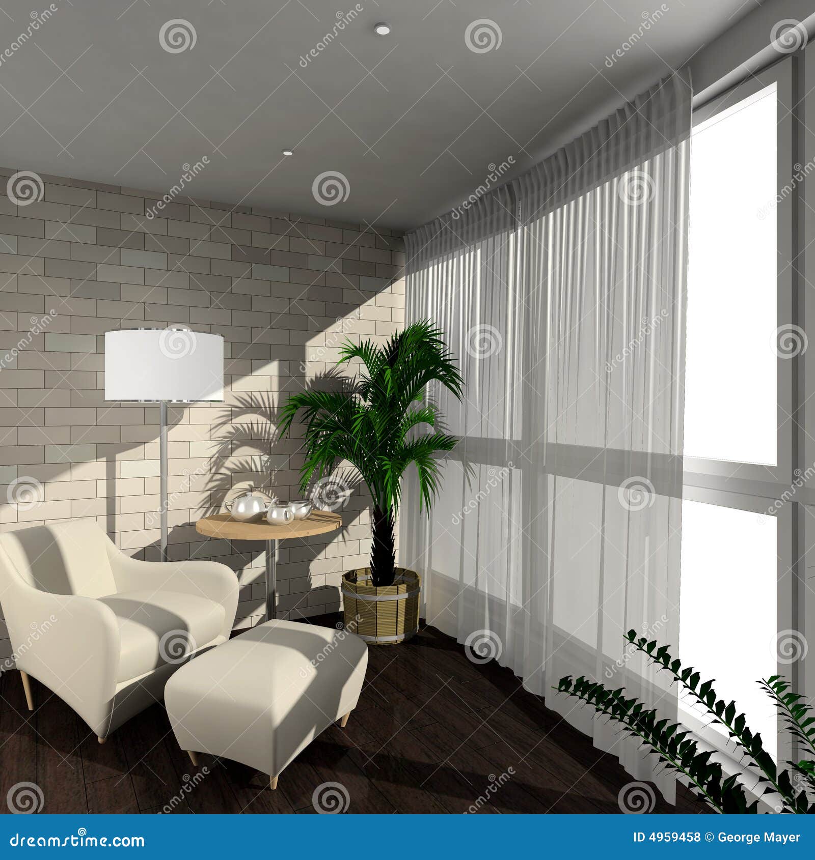 3d render modern interior of verandah
