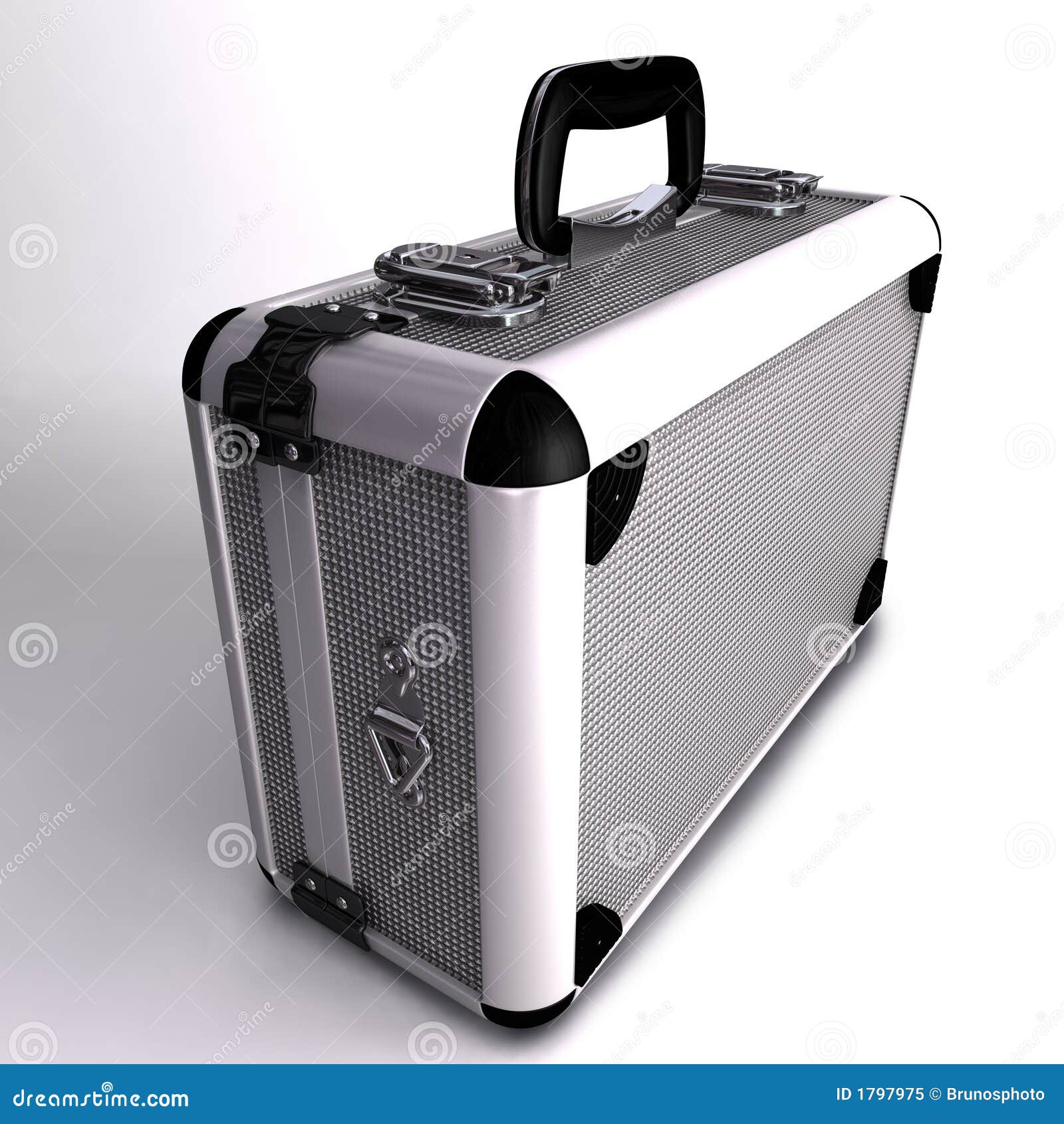 A 3D Render of a Silver Toned Metal Briefcase Stock Illustration