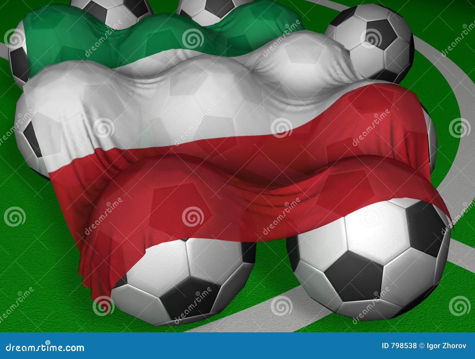 3D-rendering Italy Flag and Soccer-balls Stock Illustration