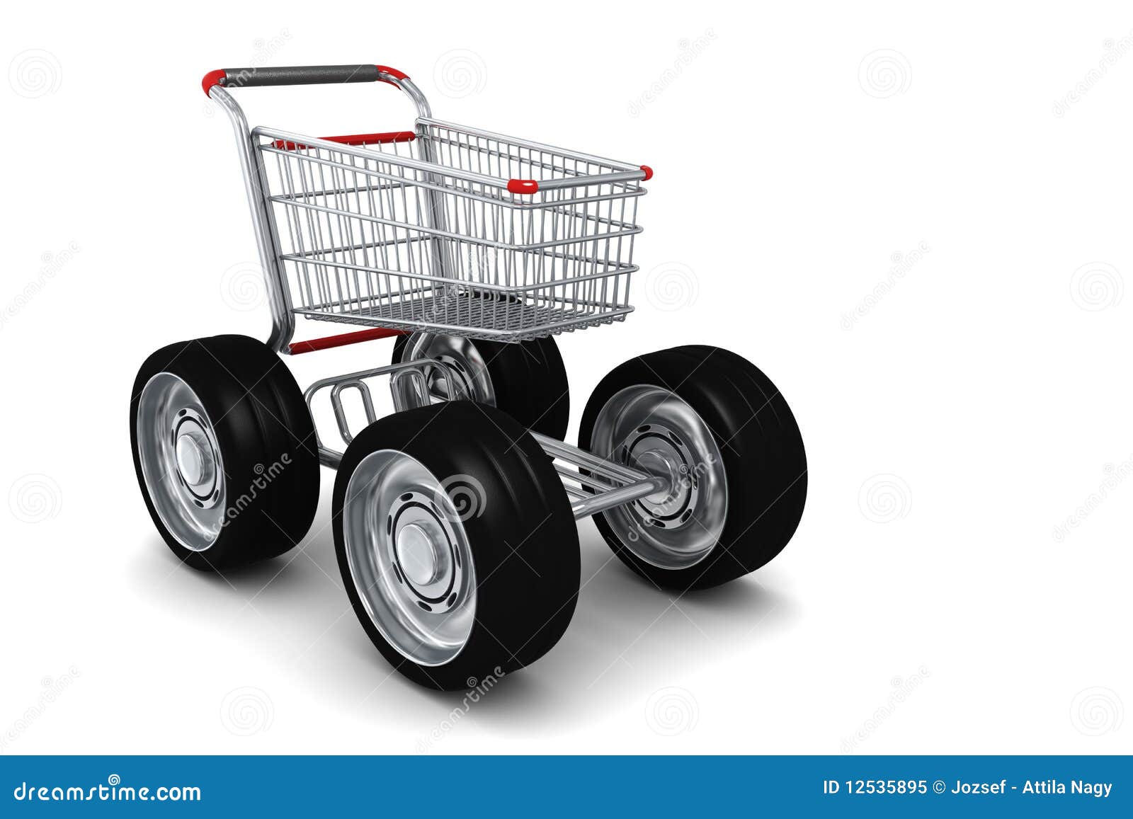 3d Shopping Cart with Big Wheels Icon Stock Illustration Illustration