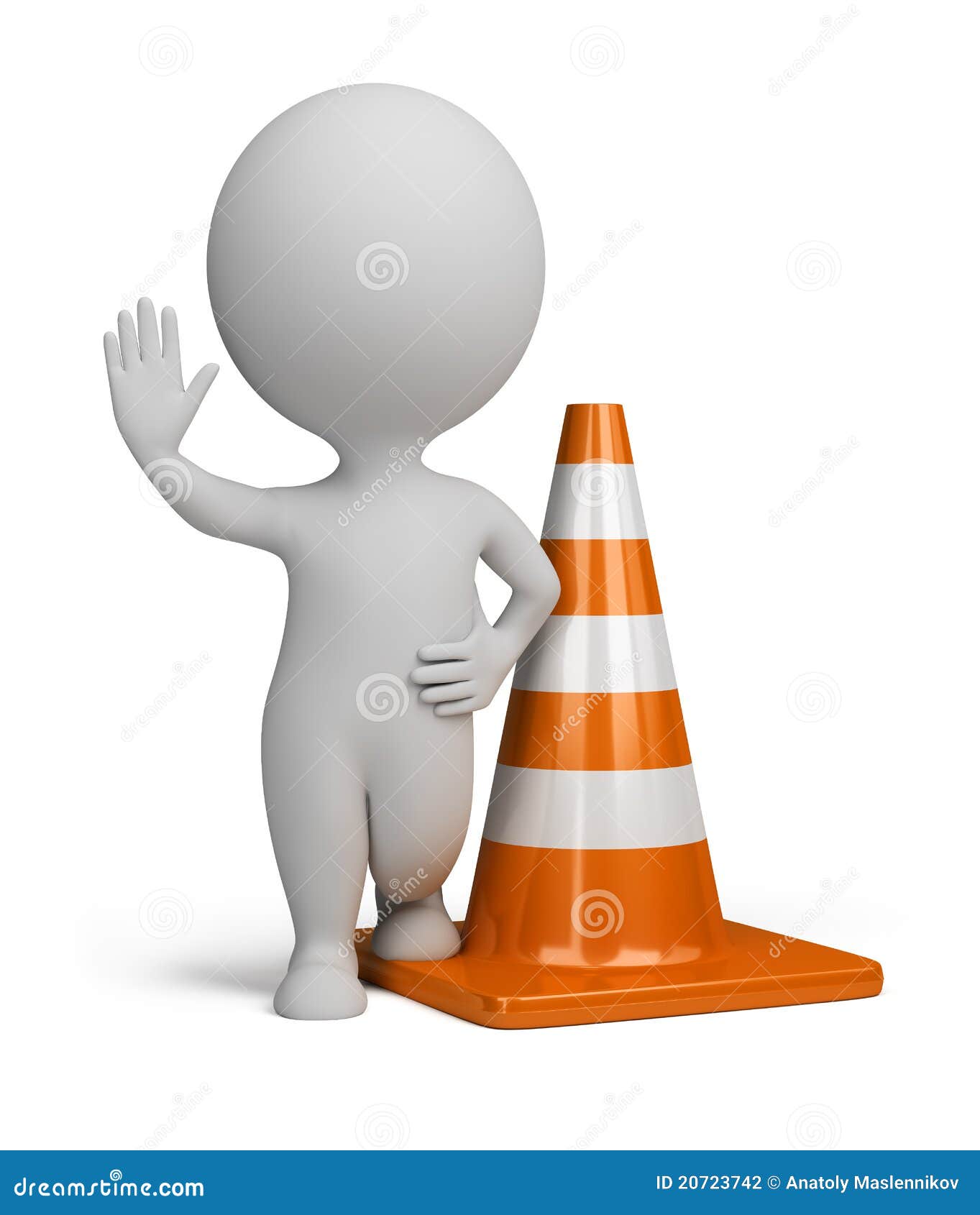 3d Small People Traffic Cone Stock Illustration Illustration of