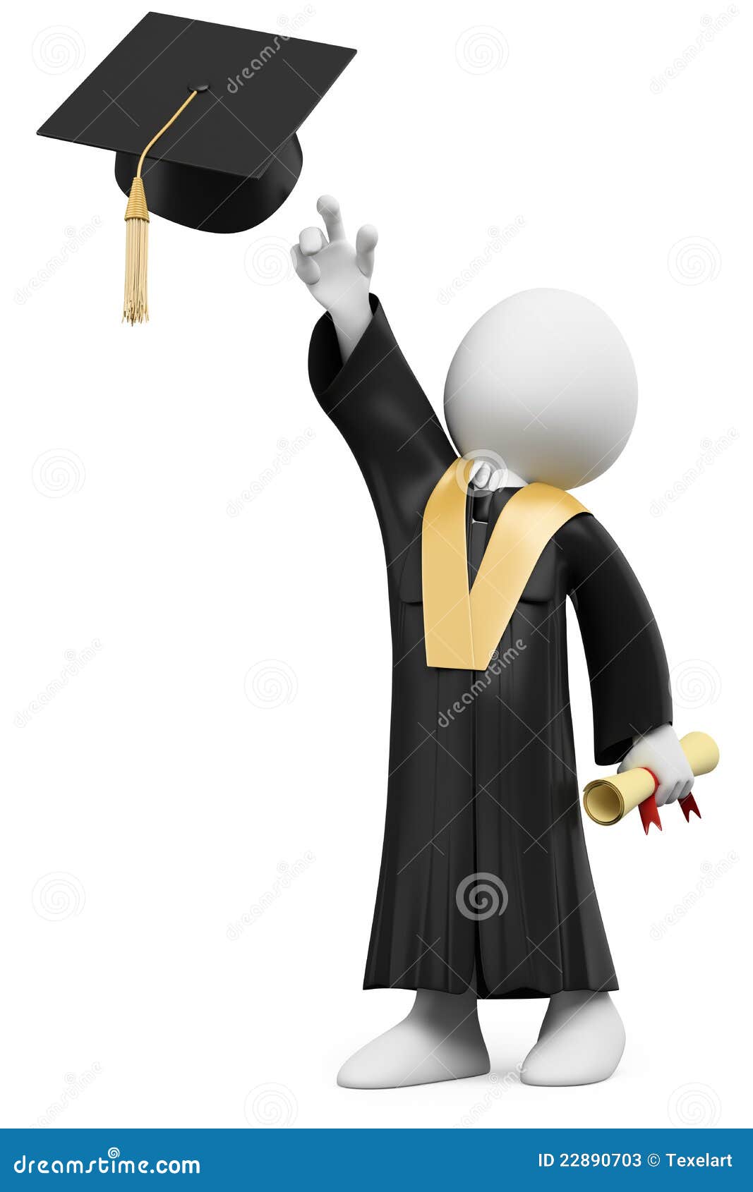 3D Student Dressed In Cap And Gown Stock Photos - Image: 22890703