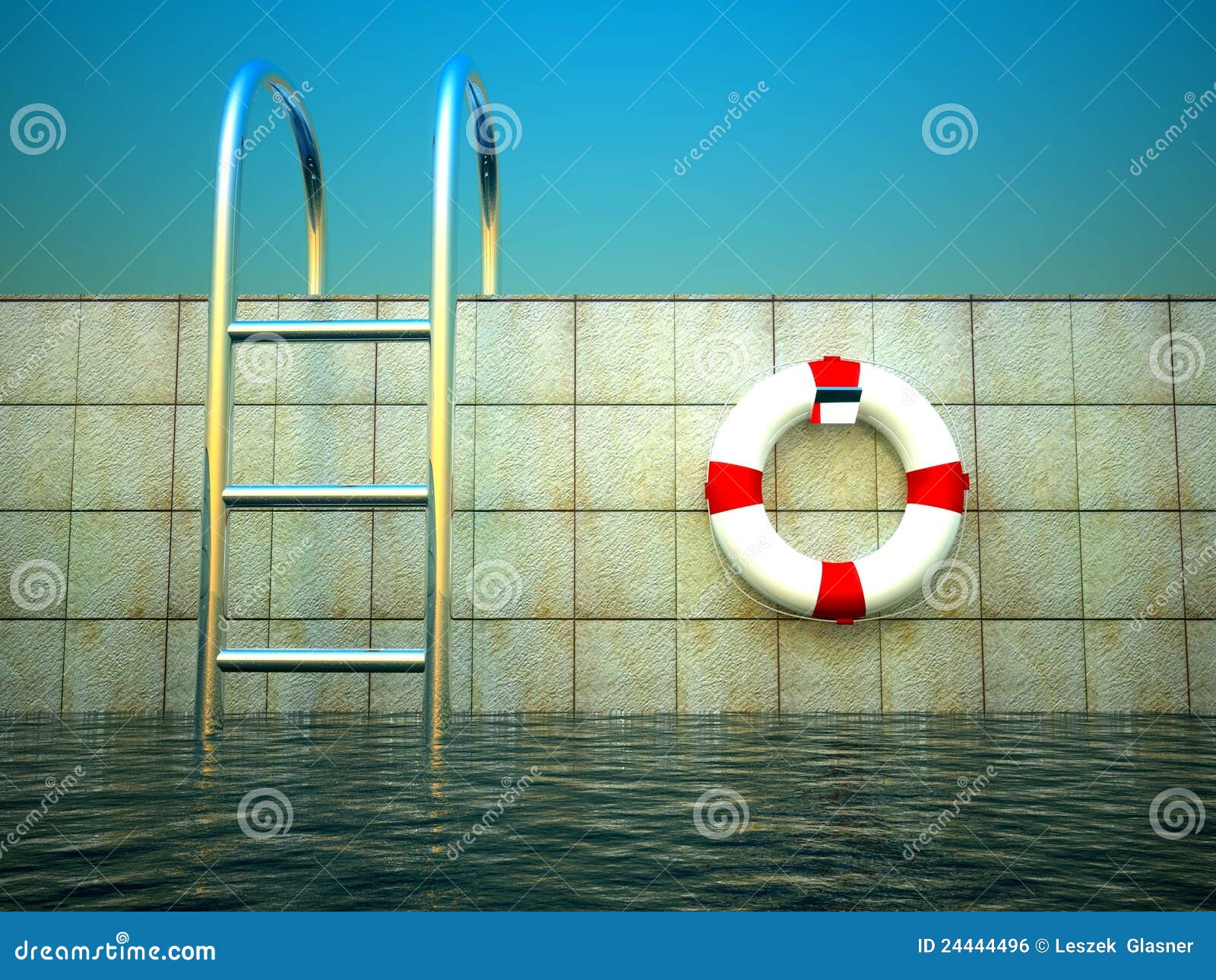 3d Swimming Pool and Life Ring Stock Illustration Illustration of