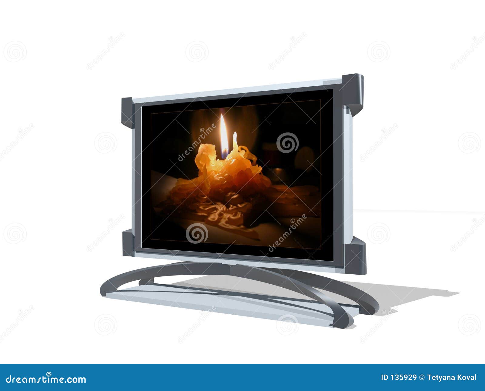 3D TV with candle stock illustration. Illustration of flame 135929