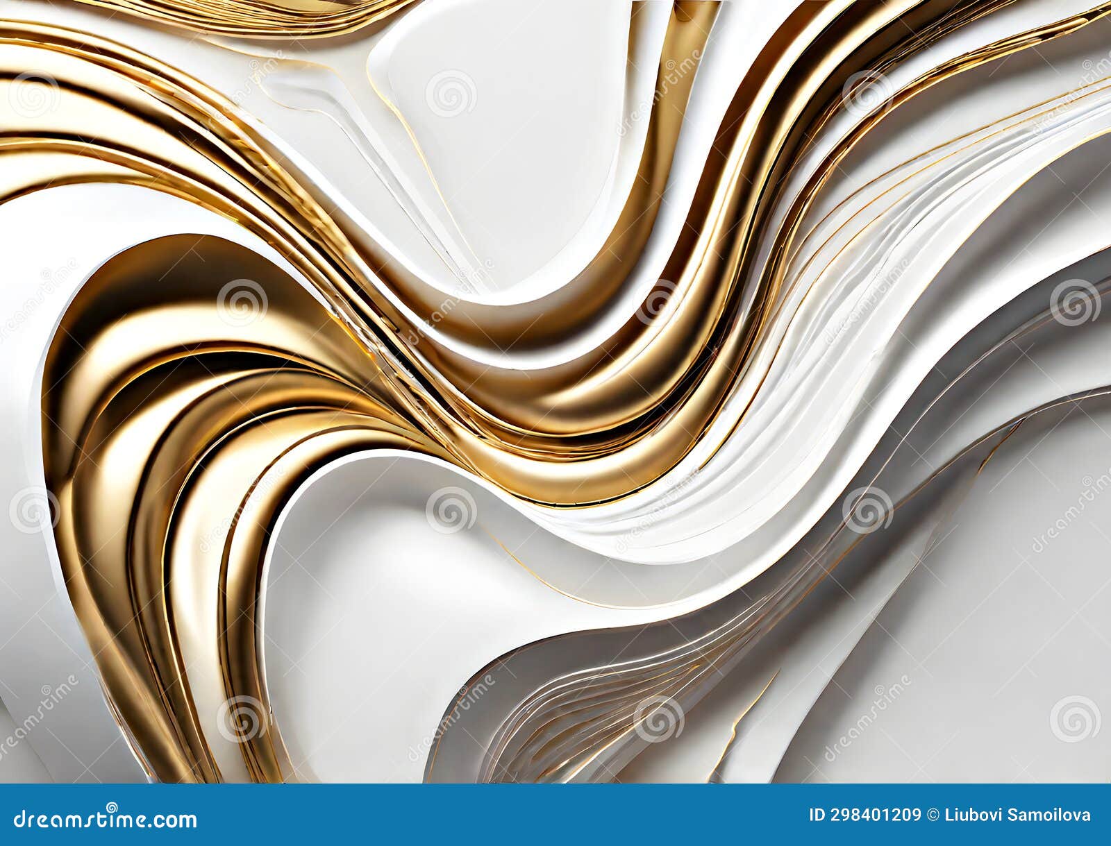 3D White and Gold Lines Background. 3D Wallpaper Gold and White Lines