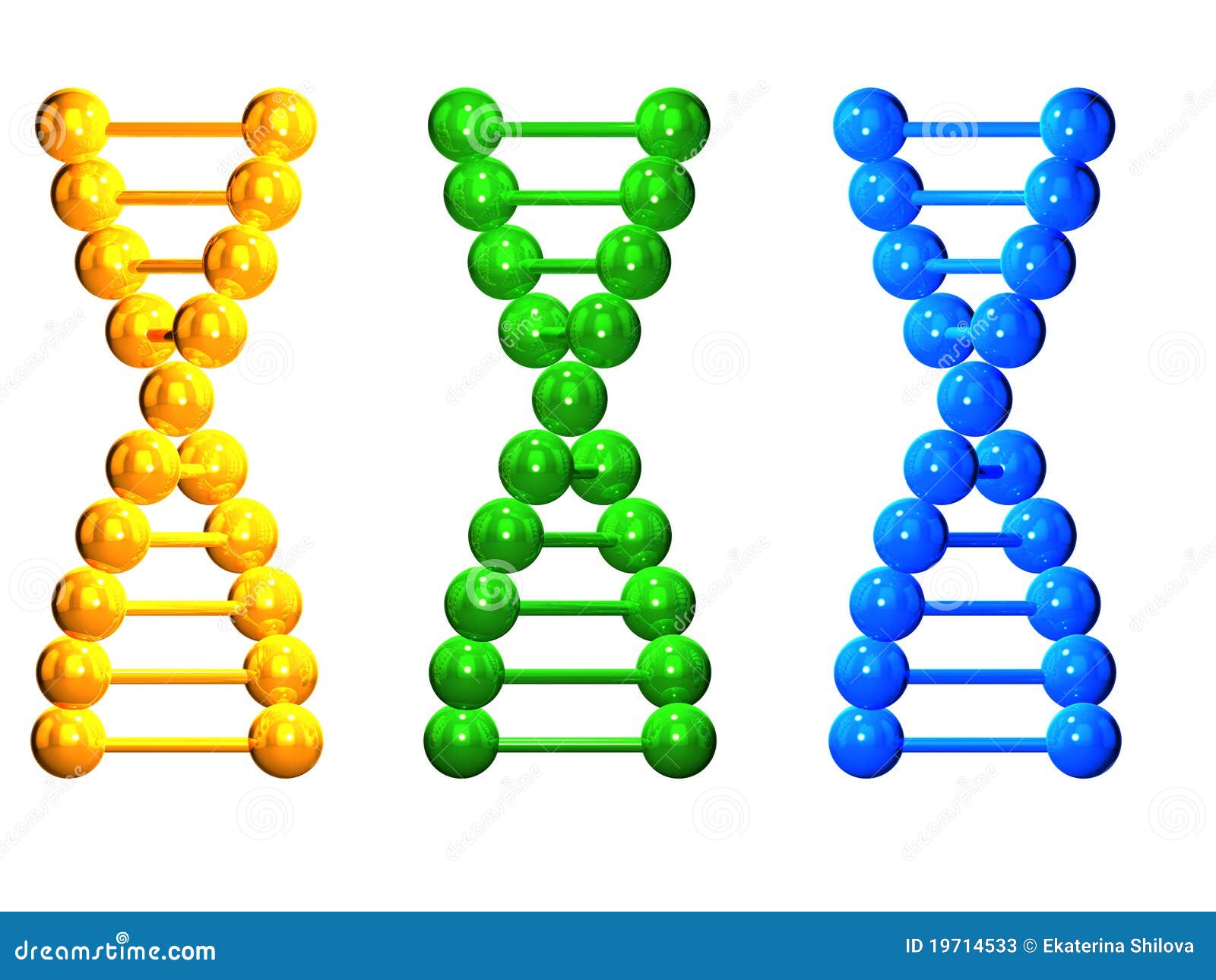 3D Yellow, Green And Blue Isolated DNA Chains Stock Illustration