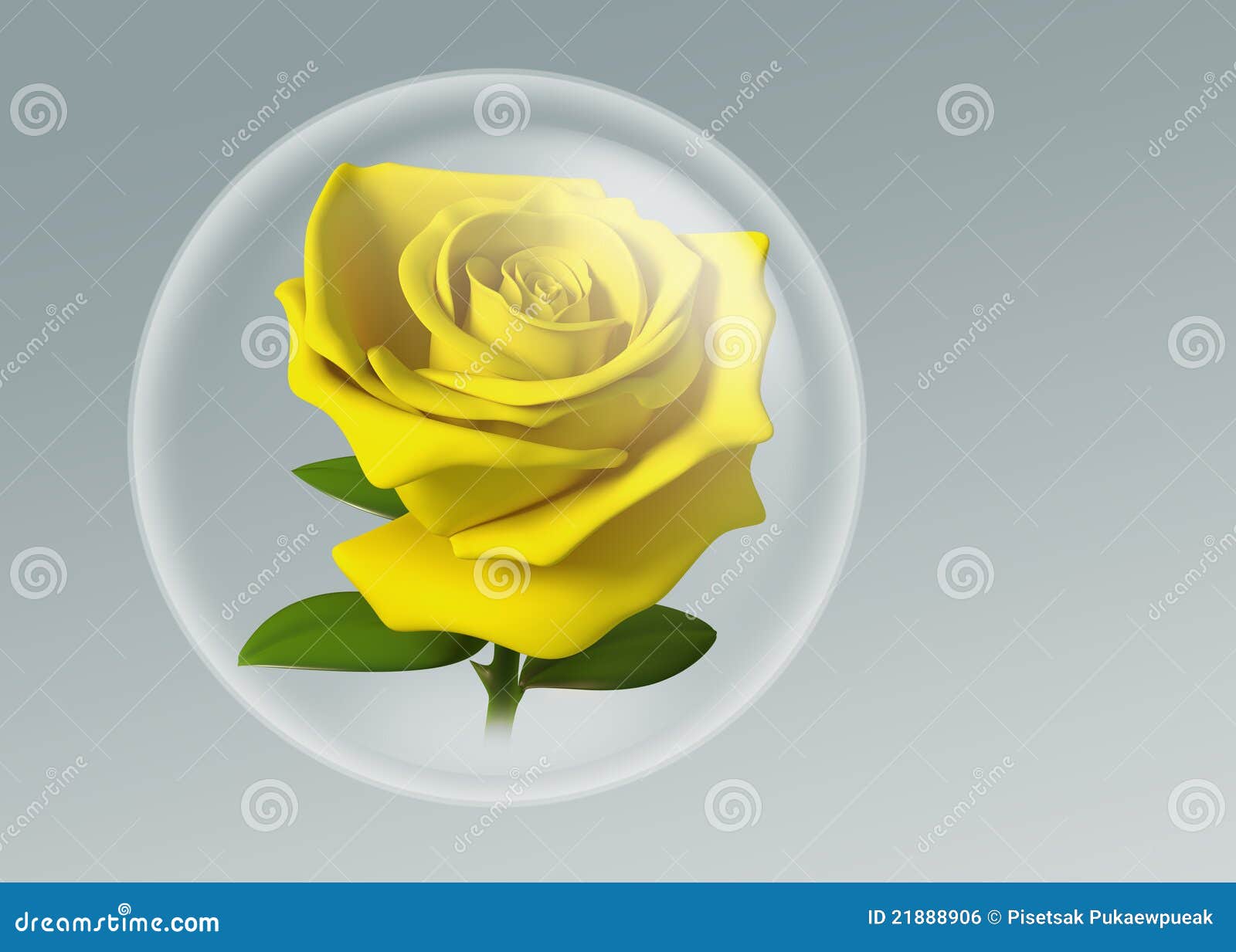 3D Yellow Rose in Glass Ball Stock Illustration Illustration of