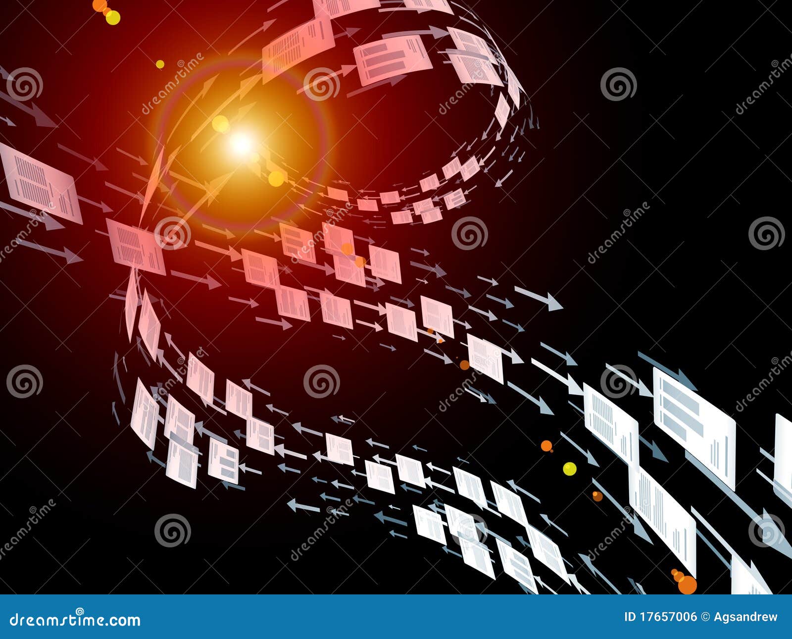 3D zaken. Interactie van perspectieflijnen, documenten, en symbolen voor wat betreft bedrijfstransacties, gegevensverwerking, telecommunicaties en Internet.