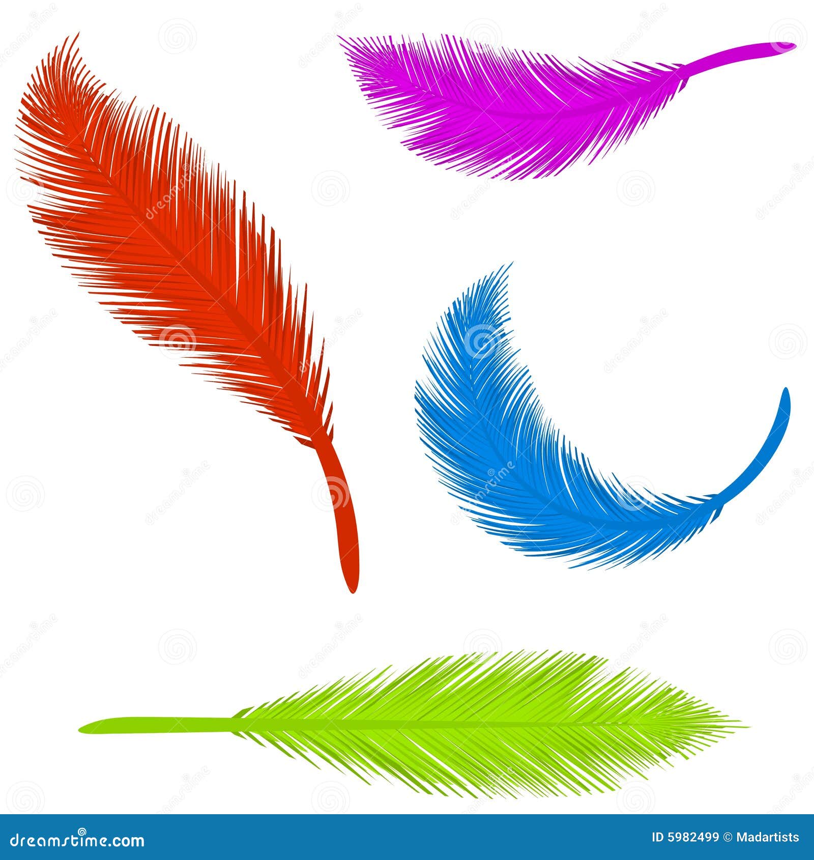 4 colored feathers
