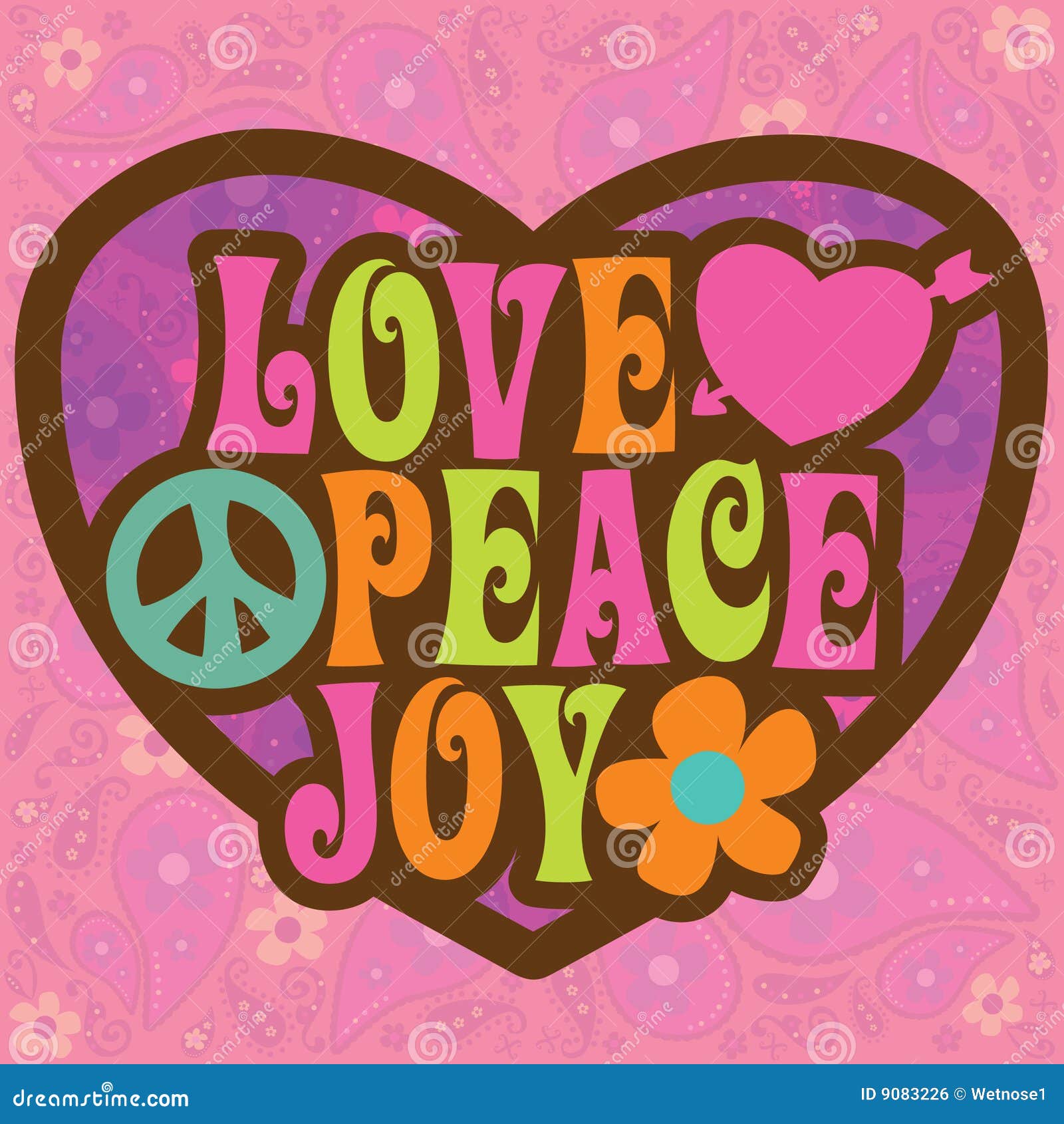 70s Love Peace Joy Illustration Stock Vector - Illustration of ...