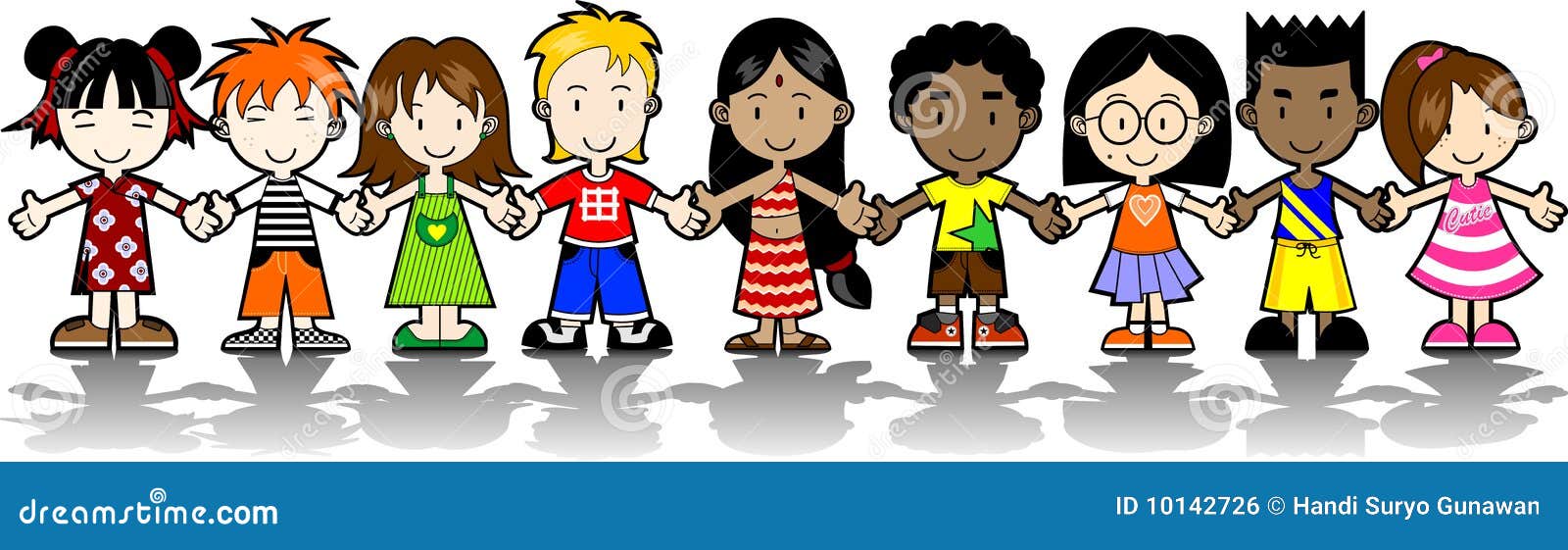9 Kids holding hands stock vector. Illustration of hands - 10142726