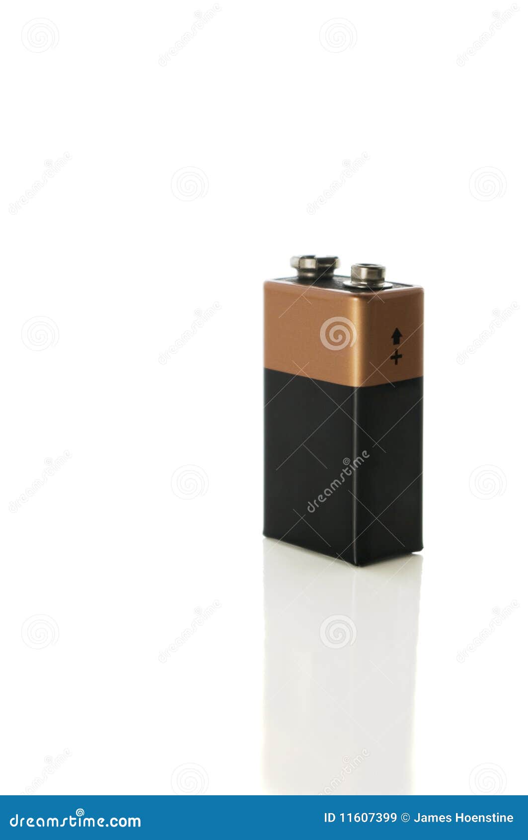 9 volt battery on white with clipping path