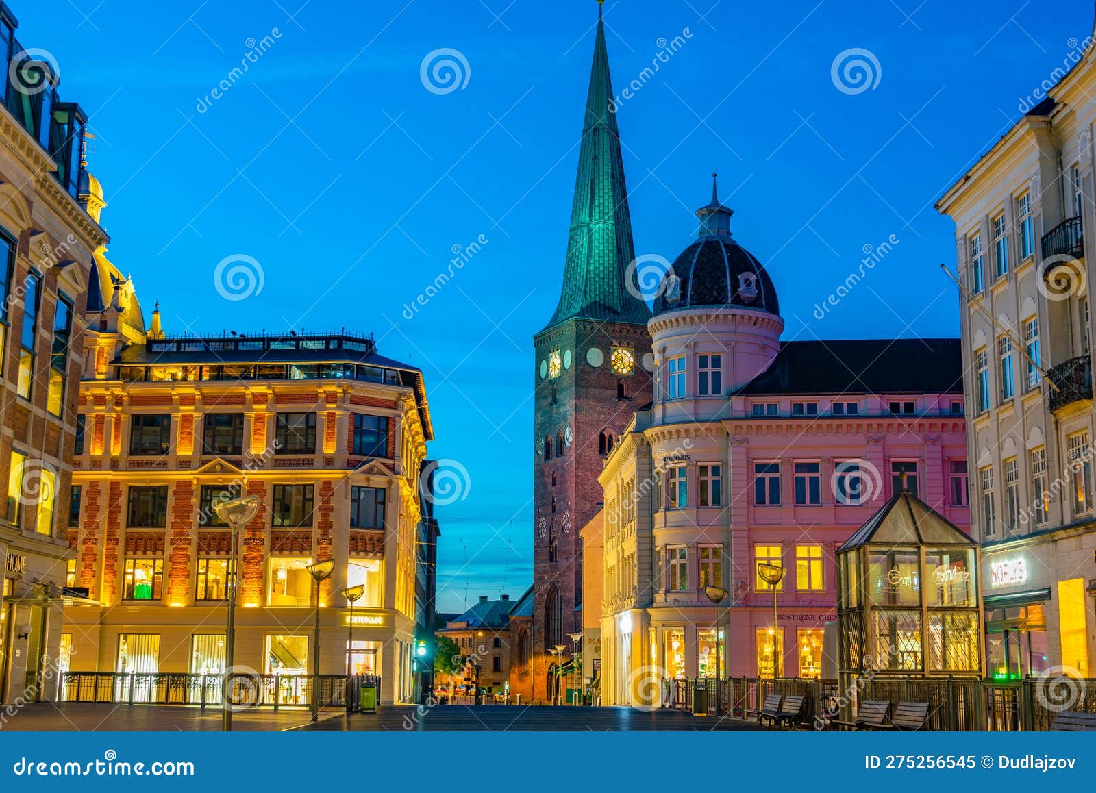Aarhus, Denmark, June 15, 2022 Night View of Sankt Clements Tor