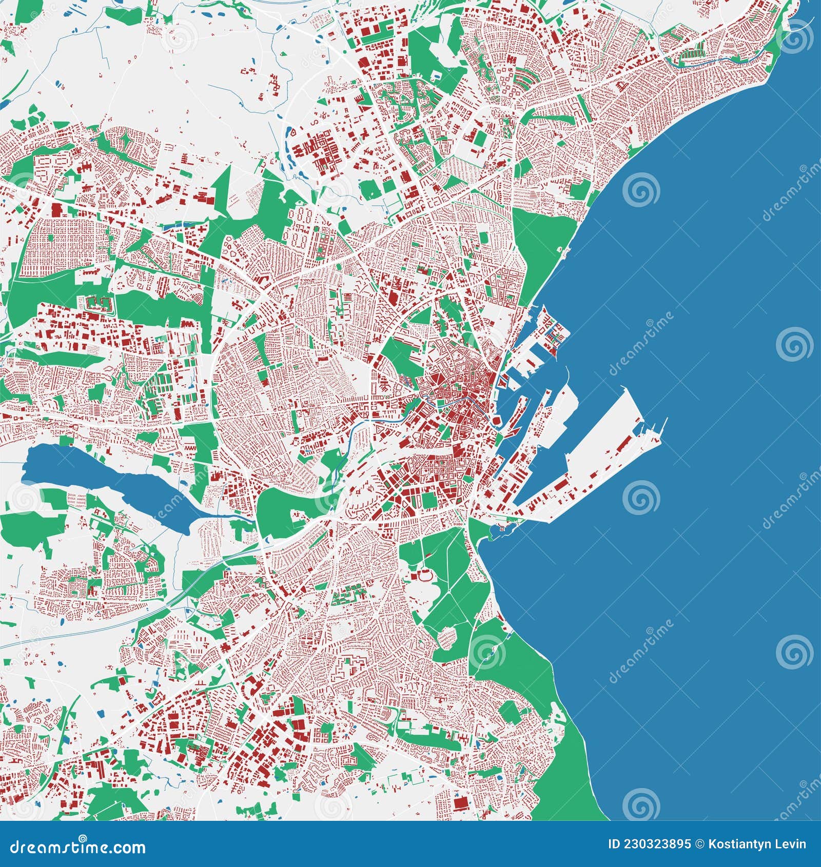 aarhus map. detailed map of aarhus city administrative area. cityscape urban panorama