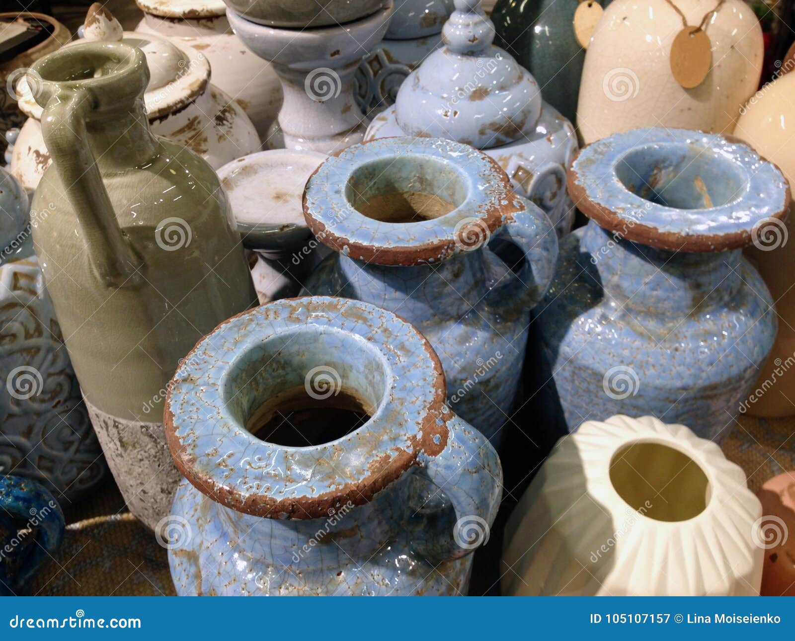 Authentic Vintage Jug, Jar and Vases of Clay. Stock Image Image of