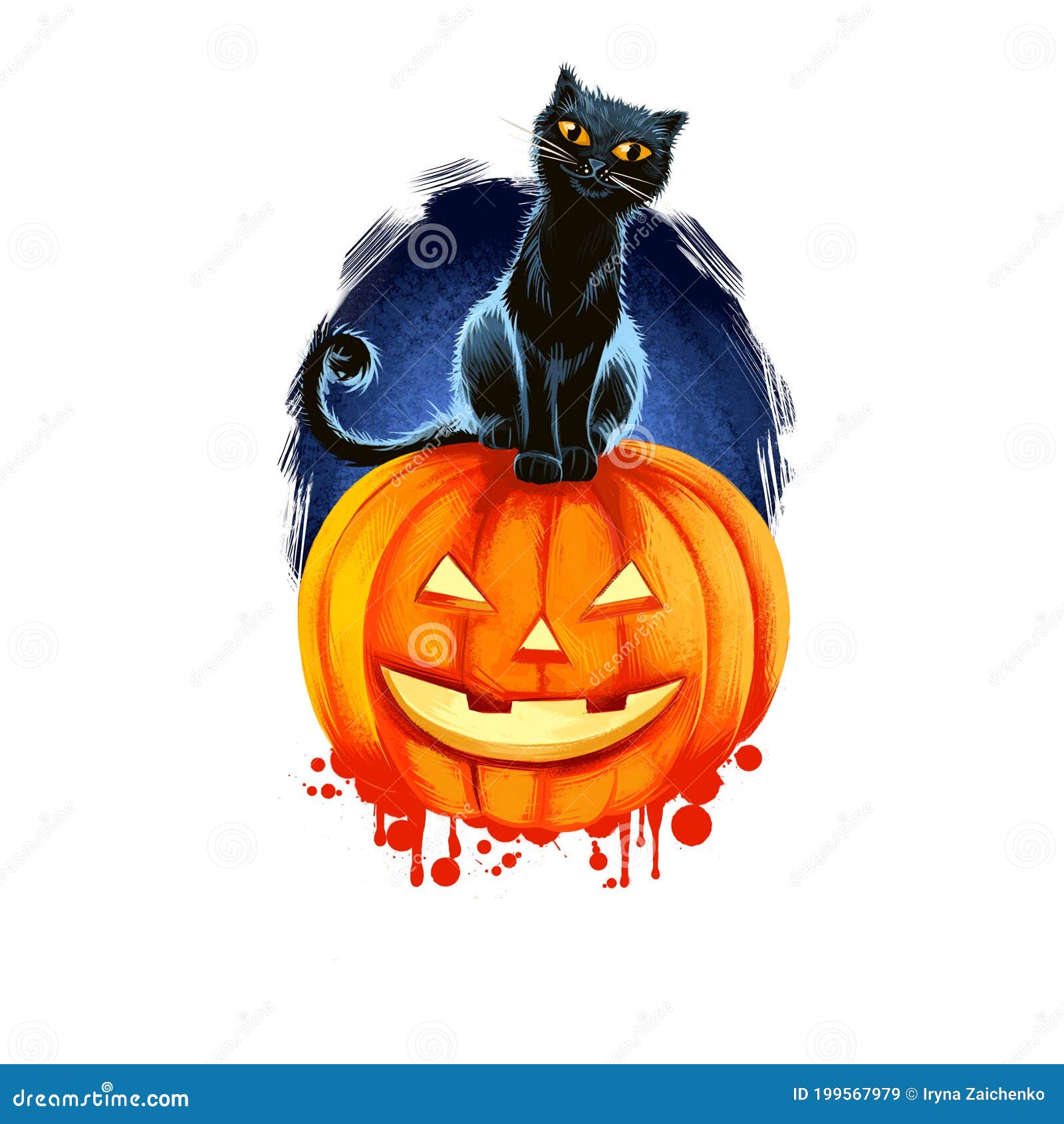 Abóbora de halloween com cara assustadora e salpicos coloridos