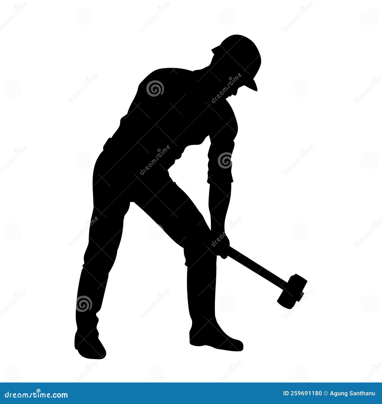 Silhouette of a Worker Swinging His Sledge Hammer. Stock Vector