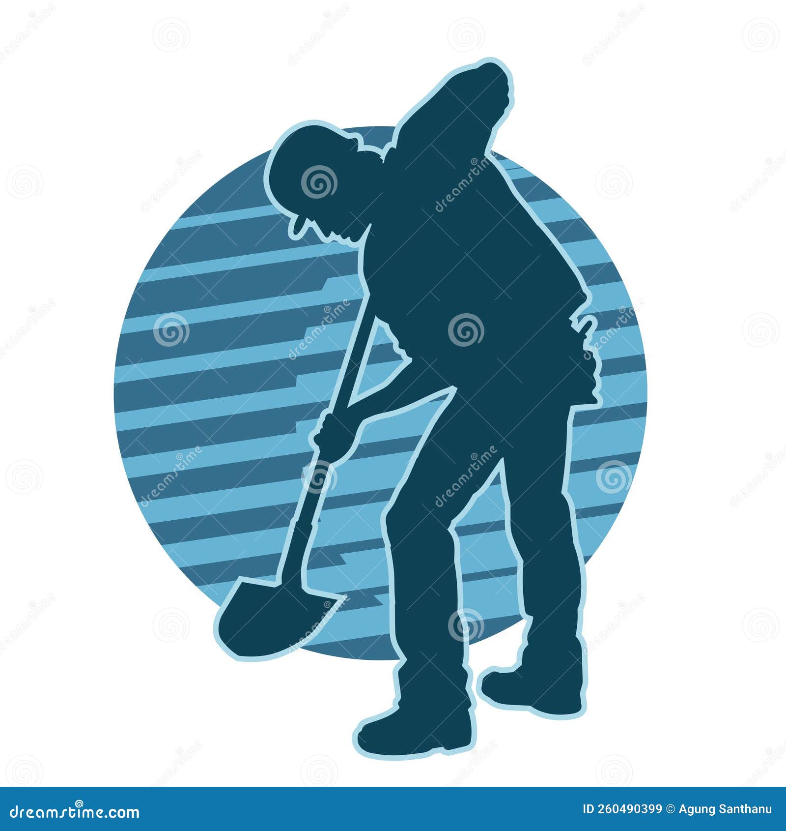 silhouette of a male construction worker digging ground with a shovel.